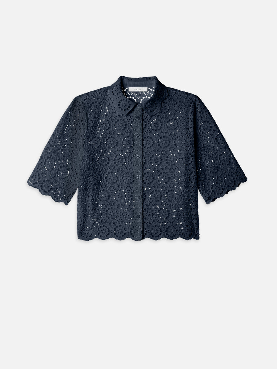 The Petal Eyelet Shirt -- Navy