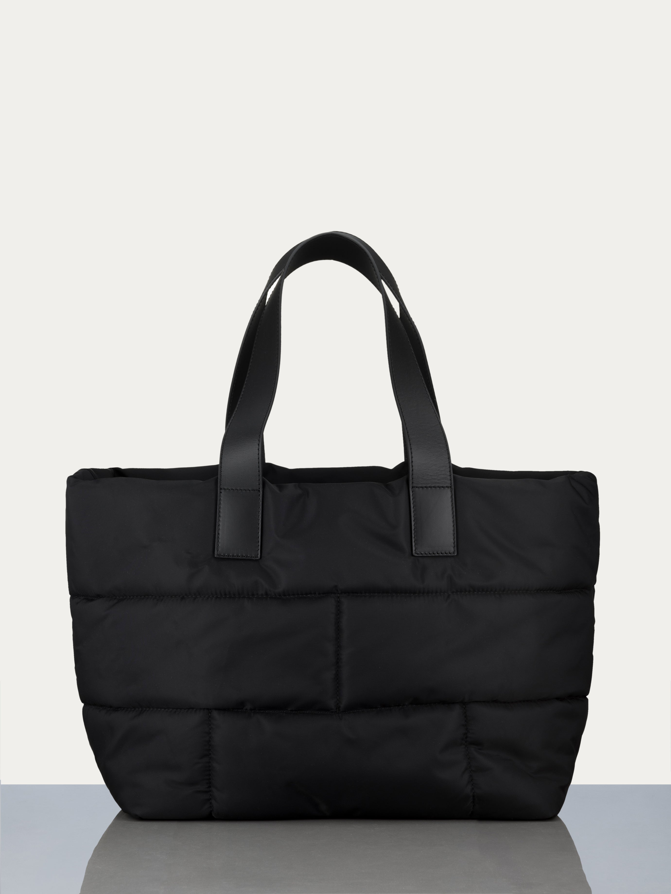 Nylon Quilted Plaque Tote in Noir