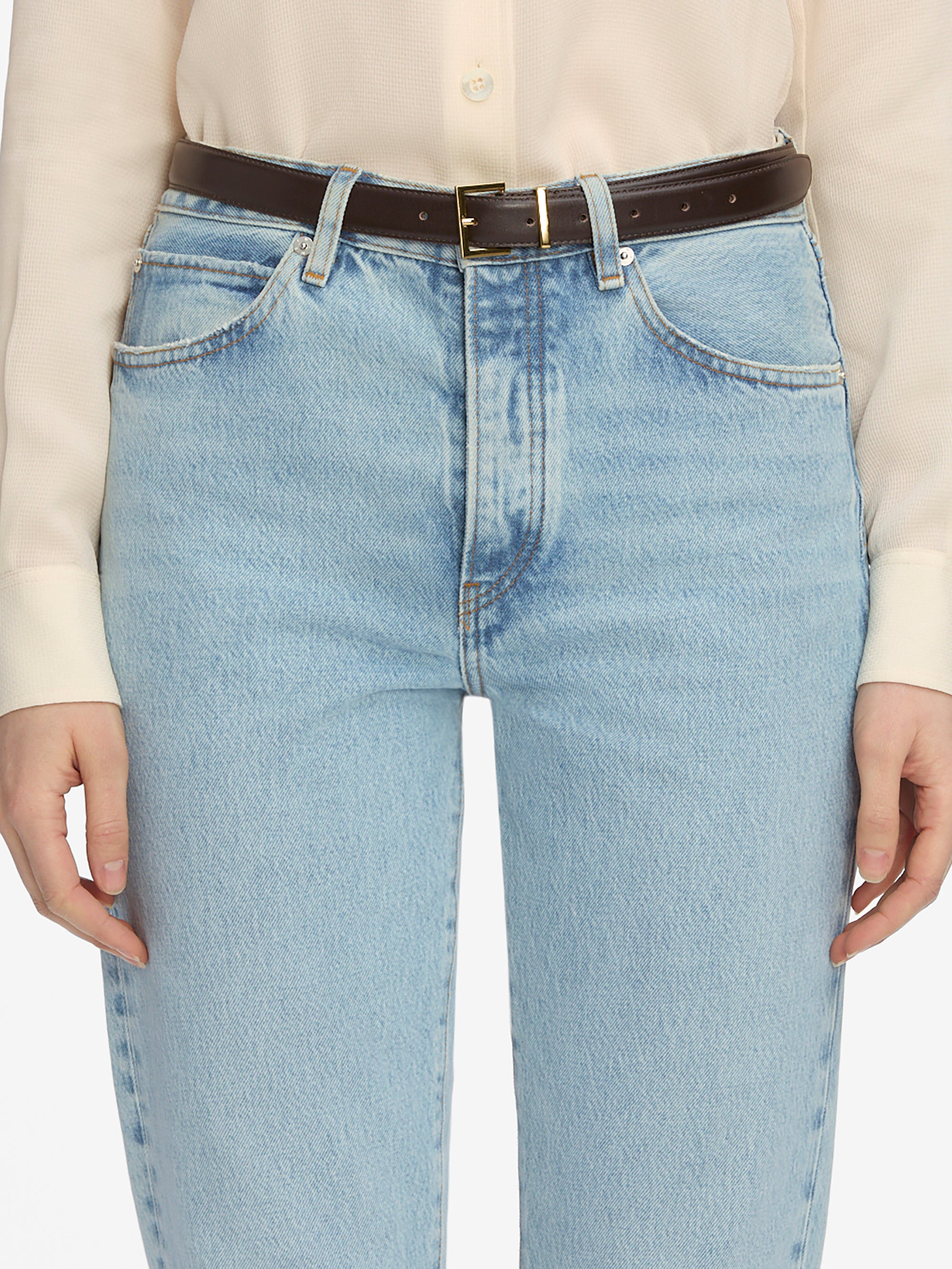 THE LEATHER SQUARE BUCKLE BELT DARK BROWN