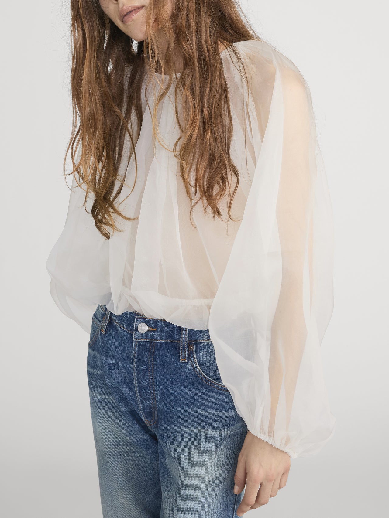 The Sheer Balloon Blouse -- Cream
