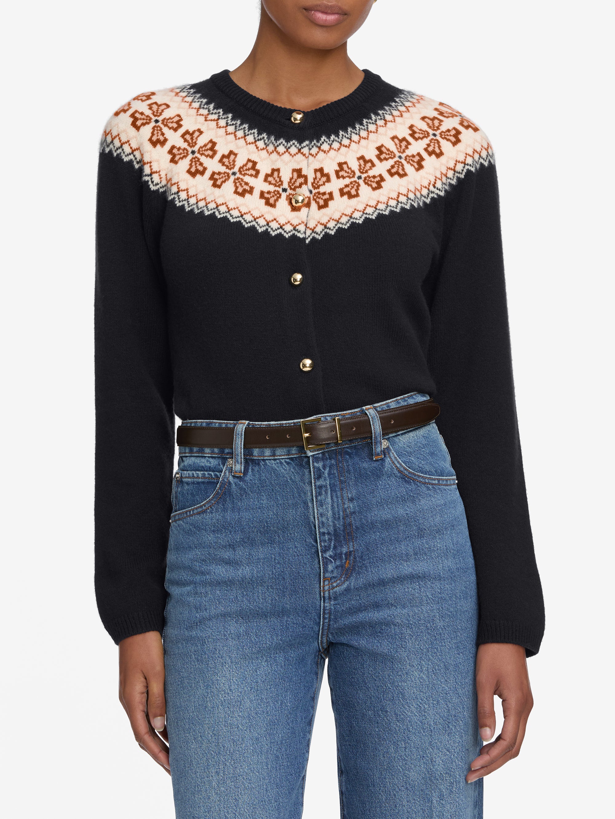 THE CASHMERE FAIRISLE CARDi NAVY