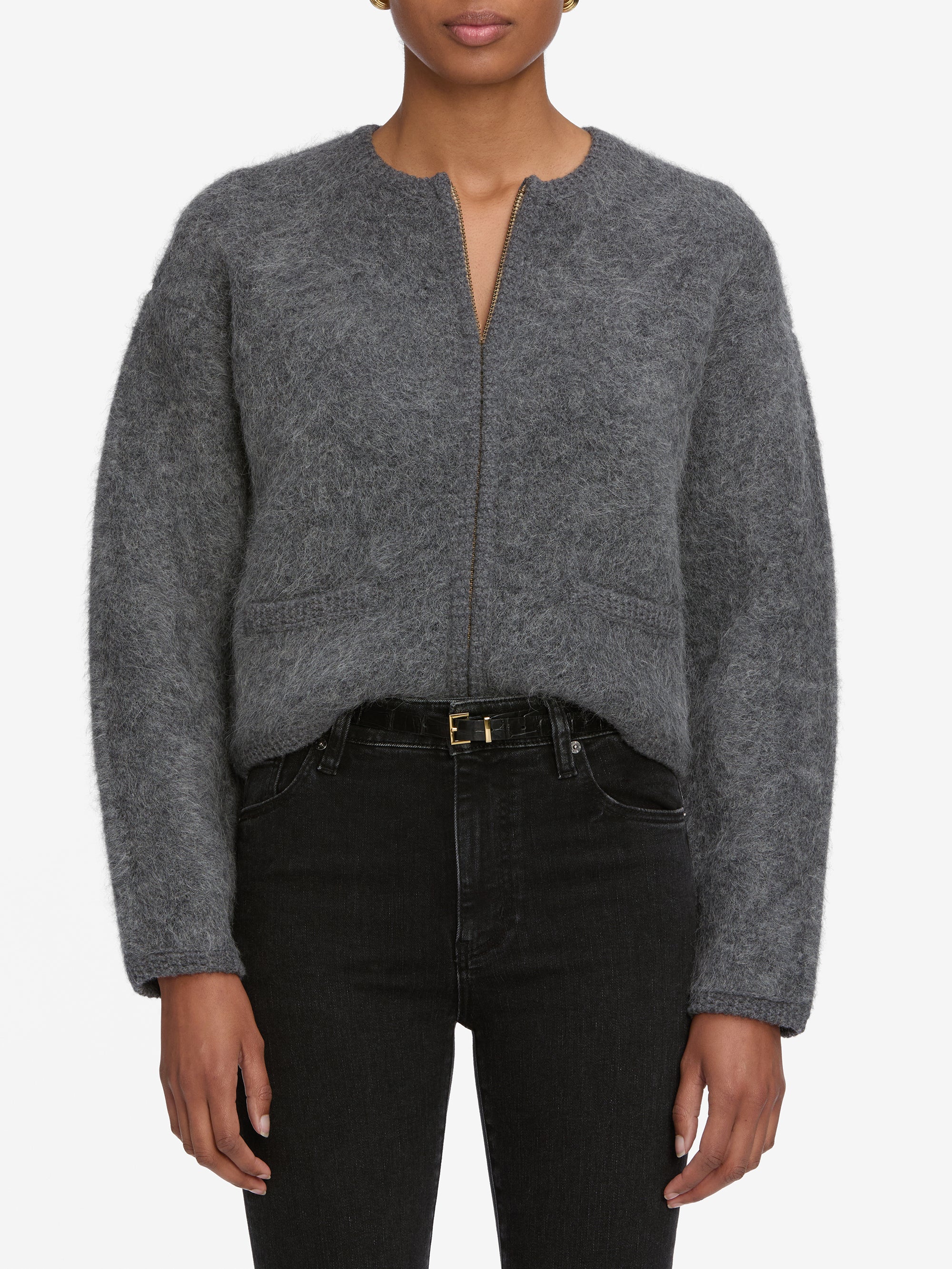 THE LOFTY CROCHET CARDI DARK HEATHER GREY
