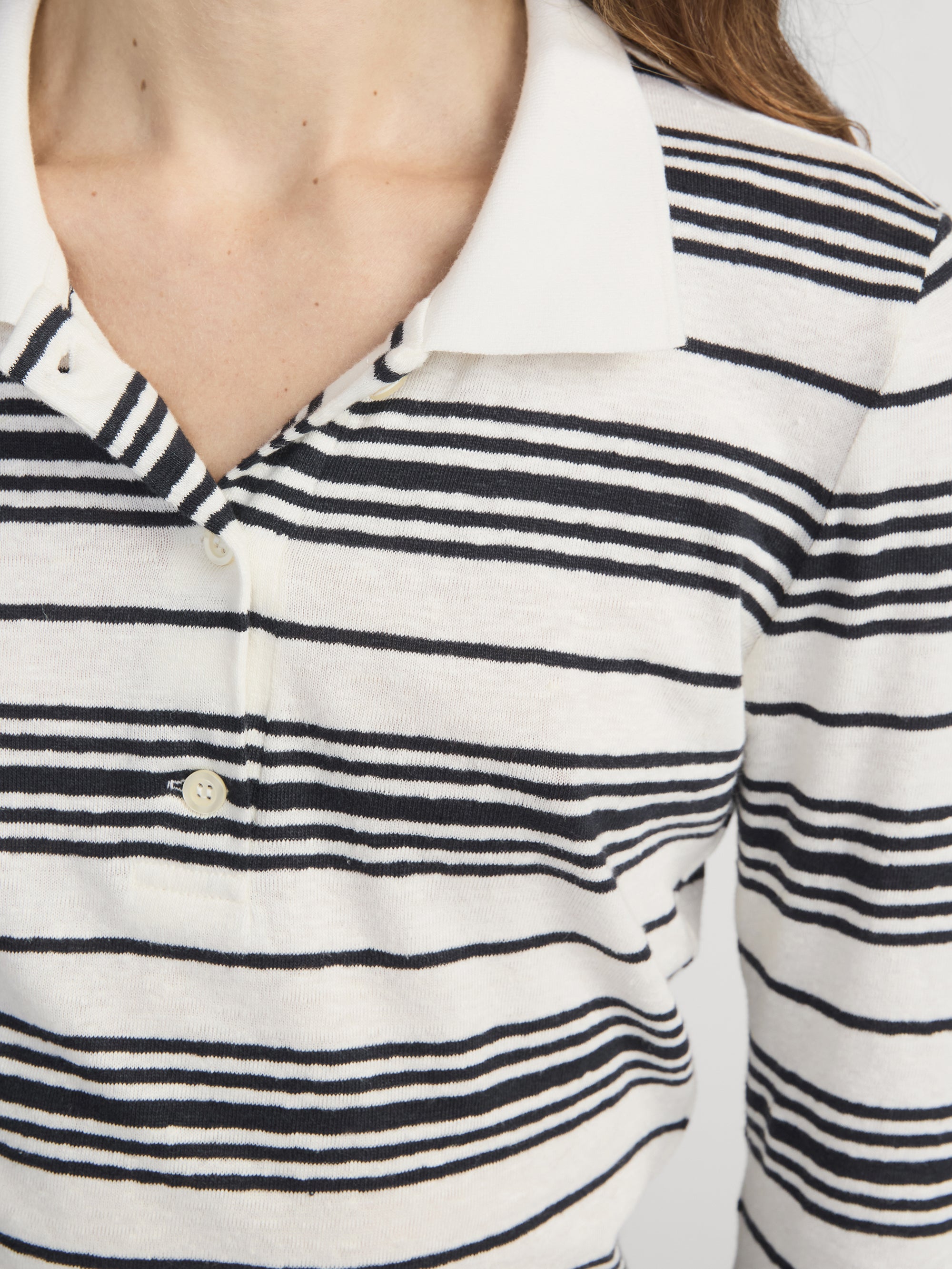 THE STRIPED L/S POLO CREAM MULTI