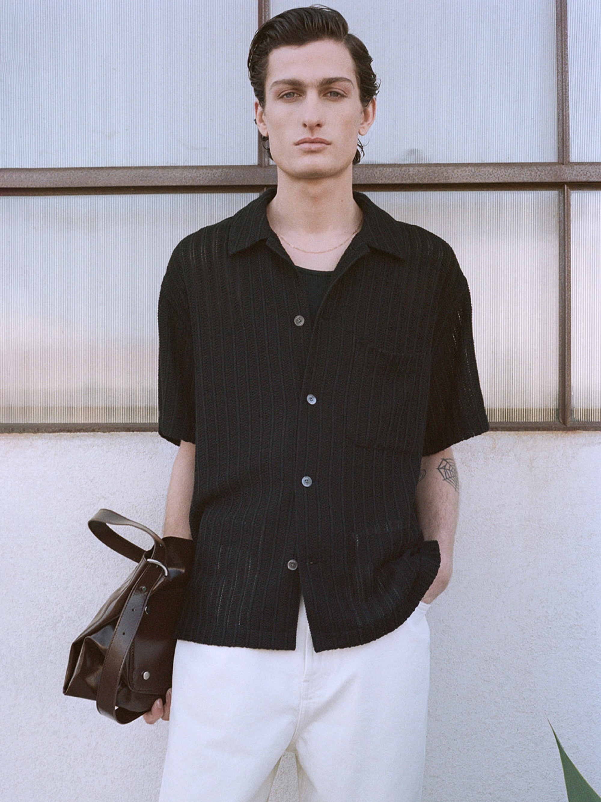 CROCHET S/S SHIRT BLACK