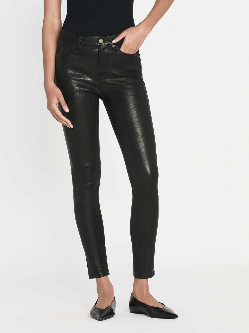 Leather Le High Skinny in Washed Black