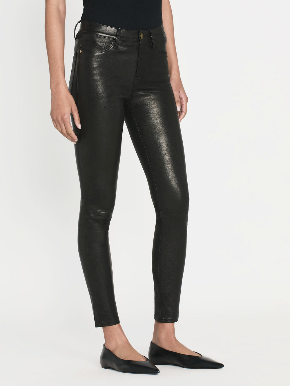 Leather Le High Skinny in Washed Black