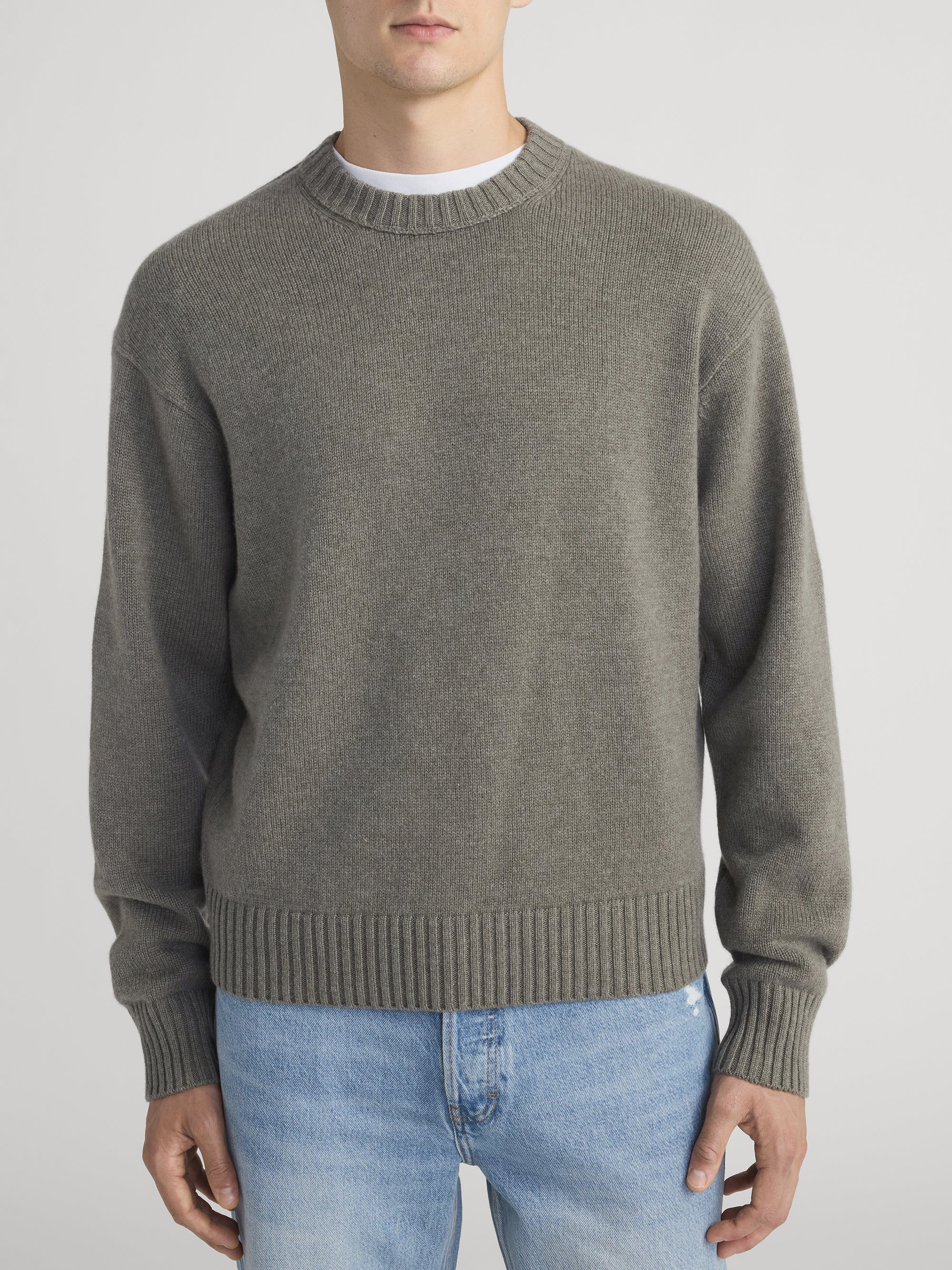 CASHMERE CREWNECK SWEATER SMOKY GREEN