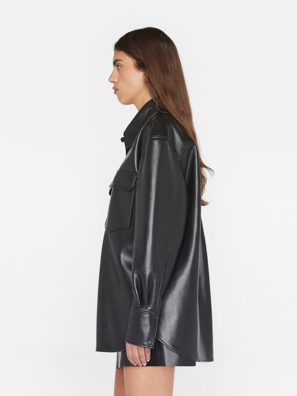 Recycled Leather Shirt Jacket in Noir – FRAME