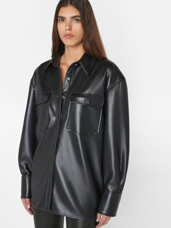 Recycled Leather Shirt Jacket in Noir – FRAME