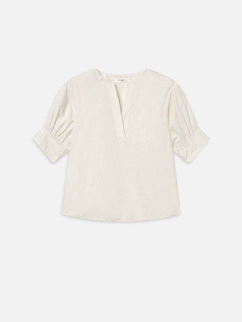 The V-Neck Popover Top -- Cream Multi