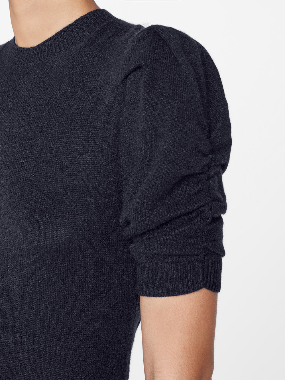 Ruched Sleeve Cashmere Sweater -- Navy