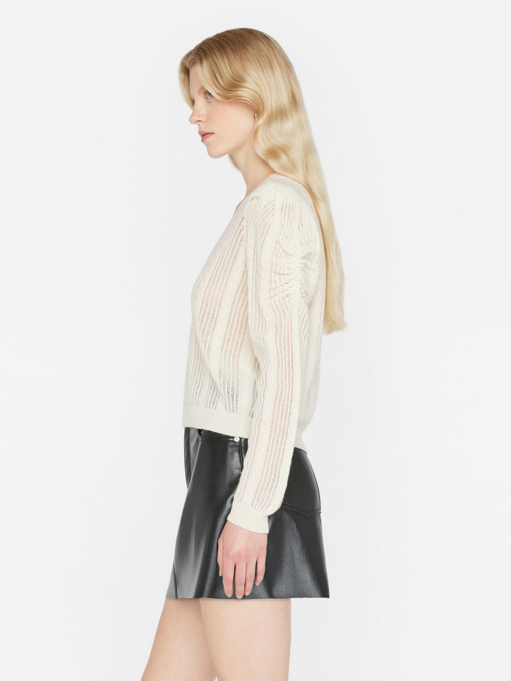 Pointelle Cashmere Ruched Sweater in Off White – FRAME