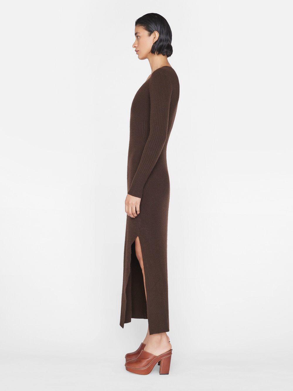 FREYA cashmere ribbed knit flare pant in espresso