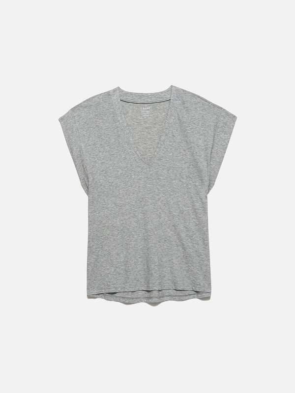 Le Mid Rise V Neck Tee in Gris Heather – FRAME