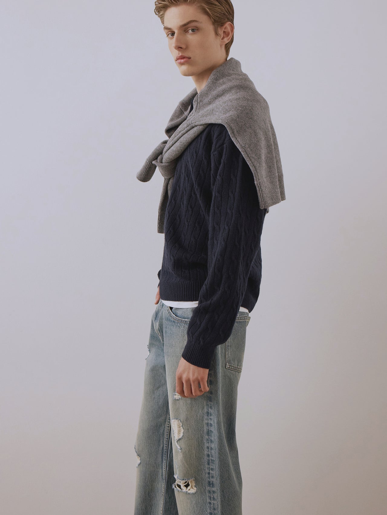 Cable Polo Sweater -- Dark Navy