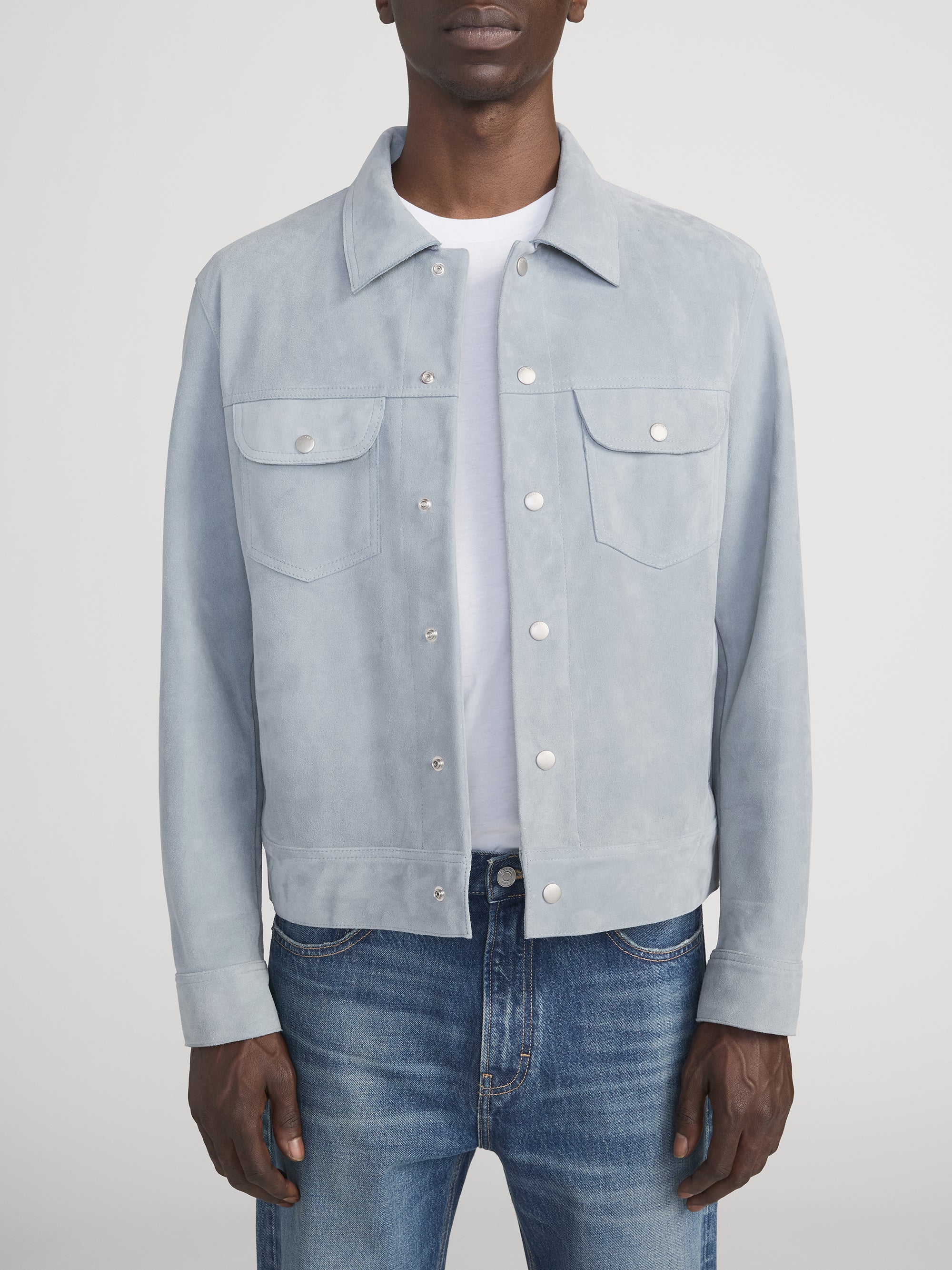 SUEDE TRUCKER JACKET SMOKY BLUE
