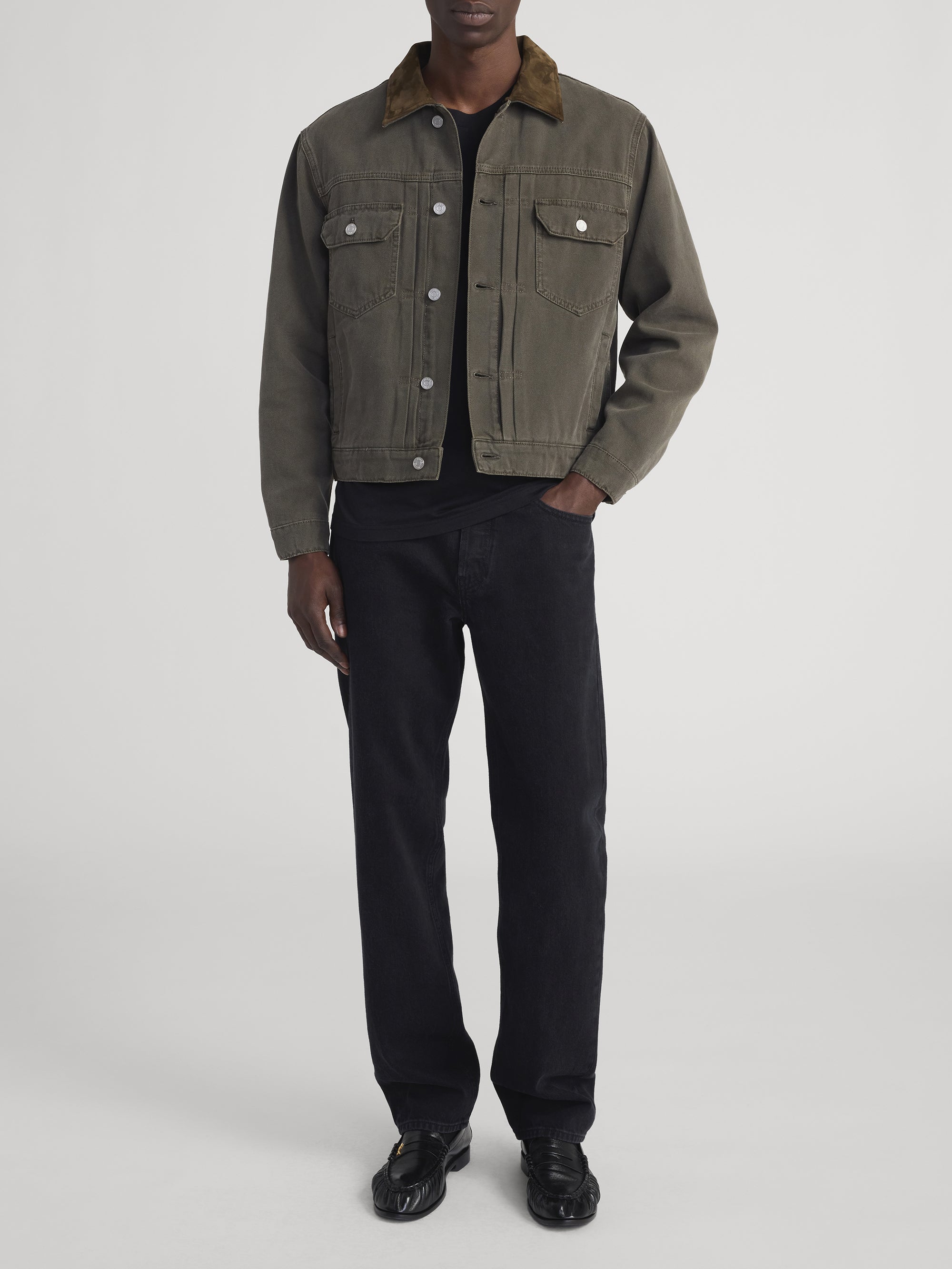 CANVAS TRUCKER JACKET ANTIQUE DARK OLIVE