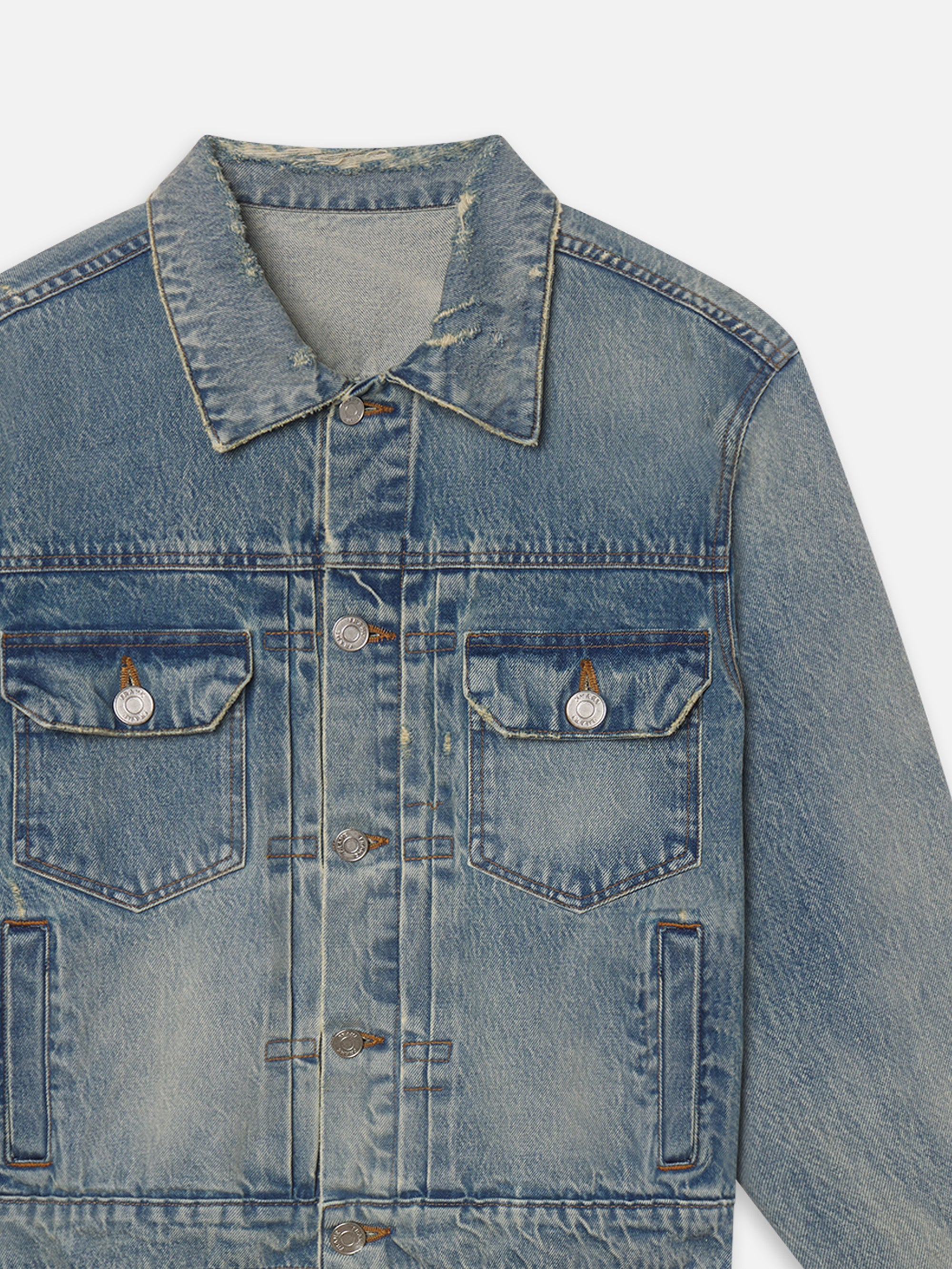THE SOCIETY ARCHIVE VINTAGE DENIM JACKET MIDFIELD DESTRUCTED
