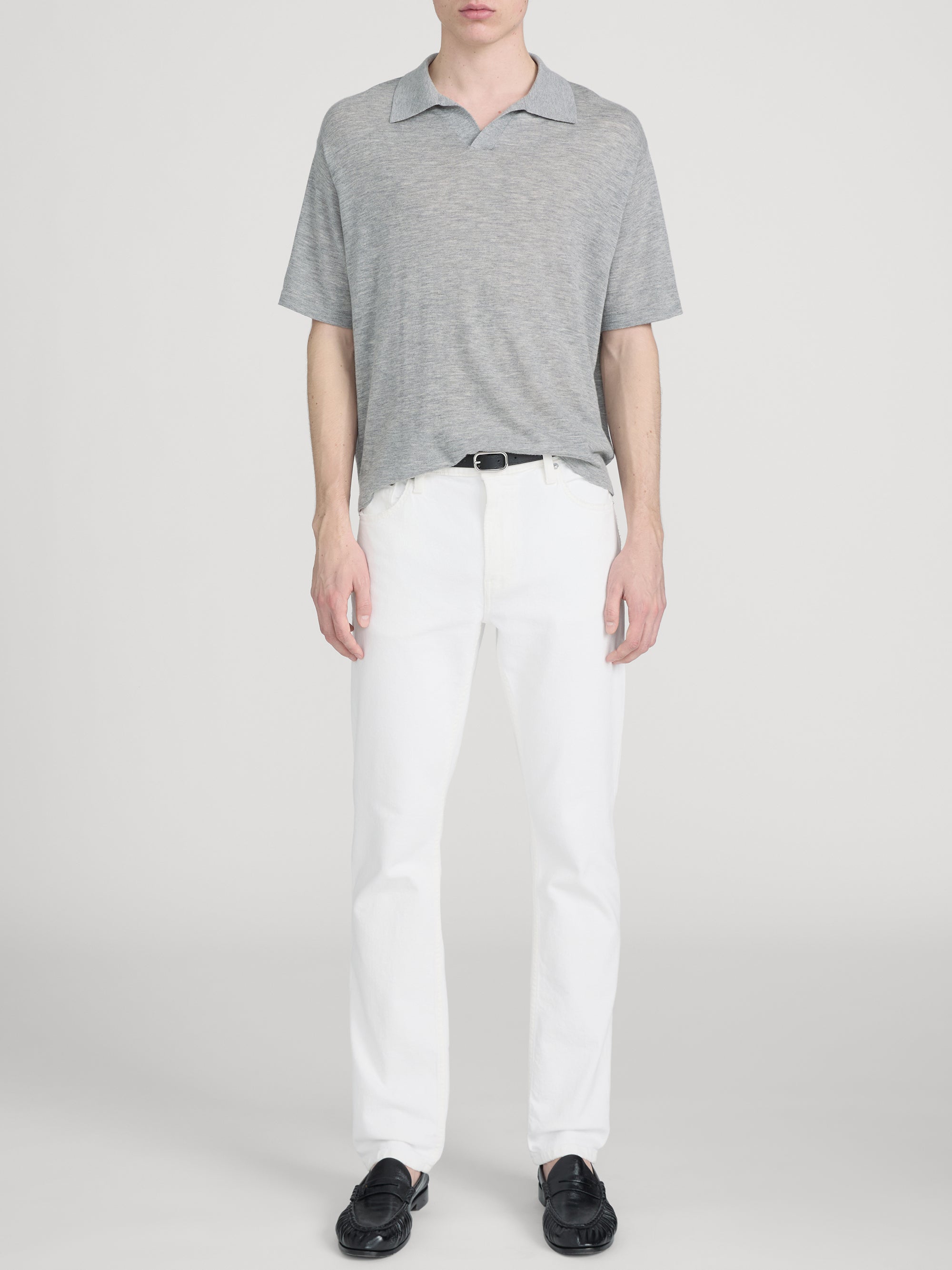Superfine Polo Sweater -- Light Grey Melange