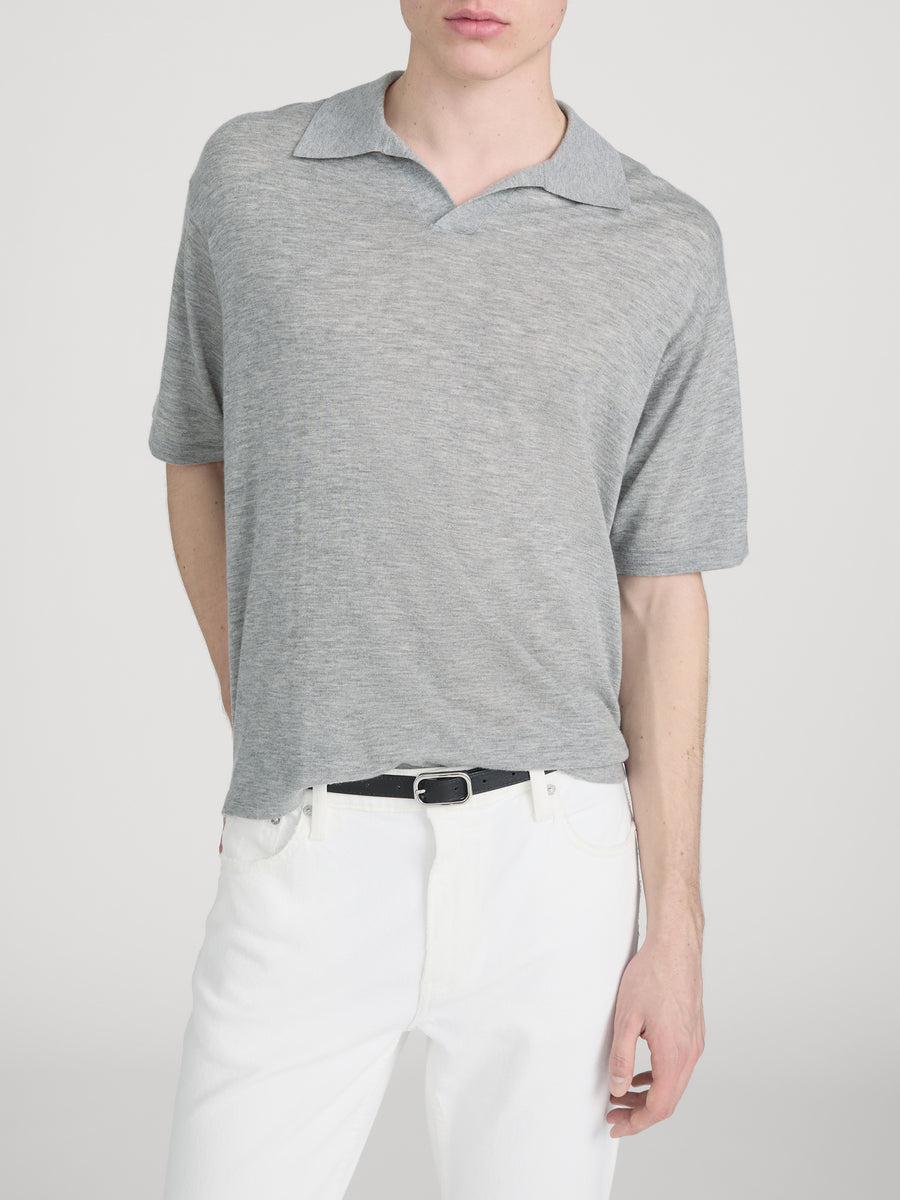 Superfine Polo Sweater -- Light Grey Melange