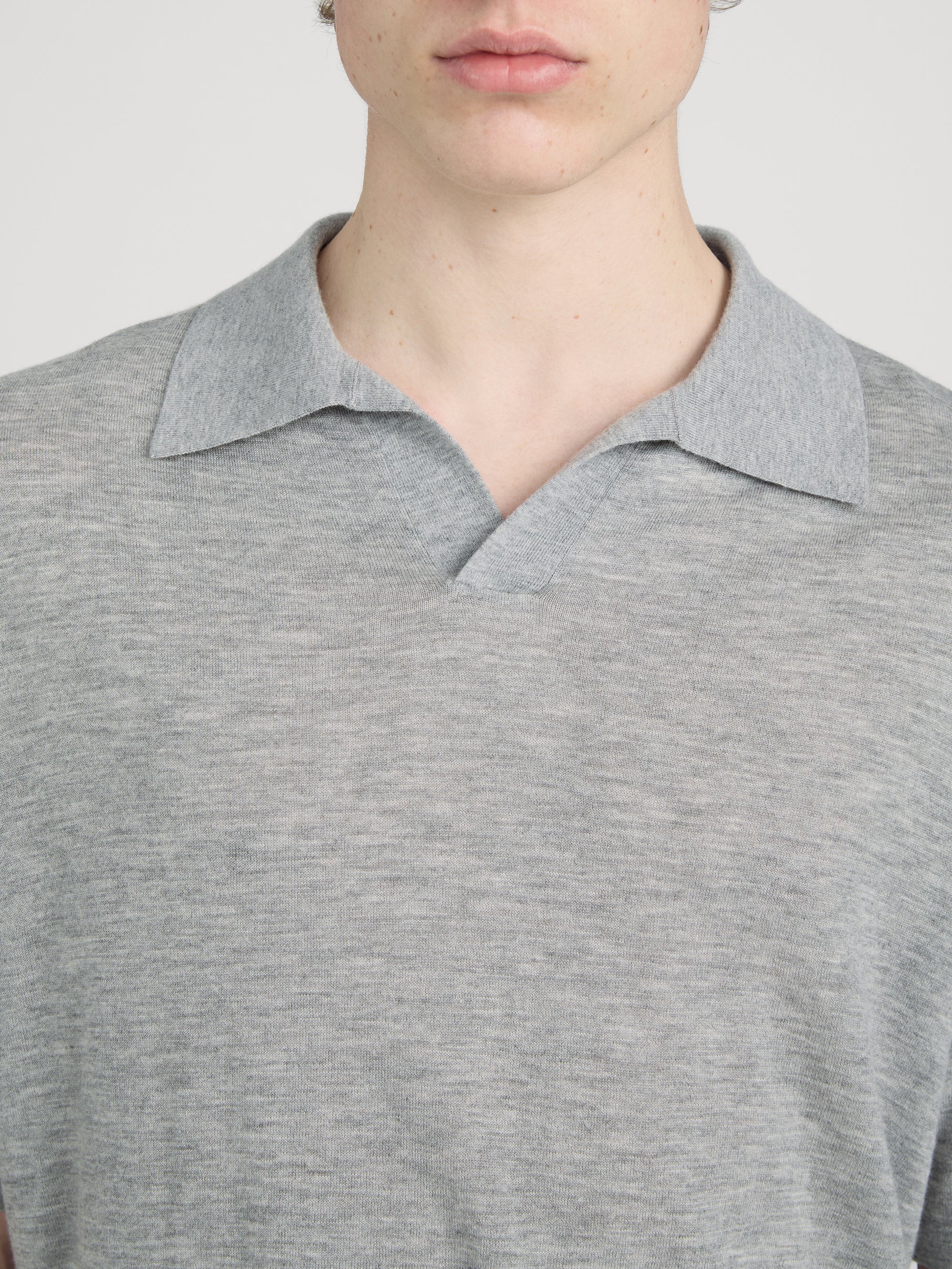 Superfine Polo Sweater -- Light Grey Melange