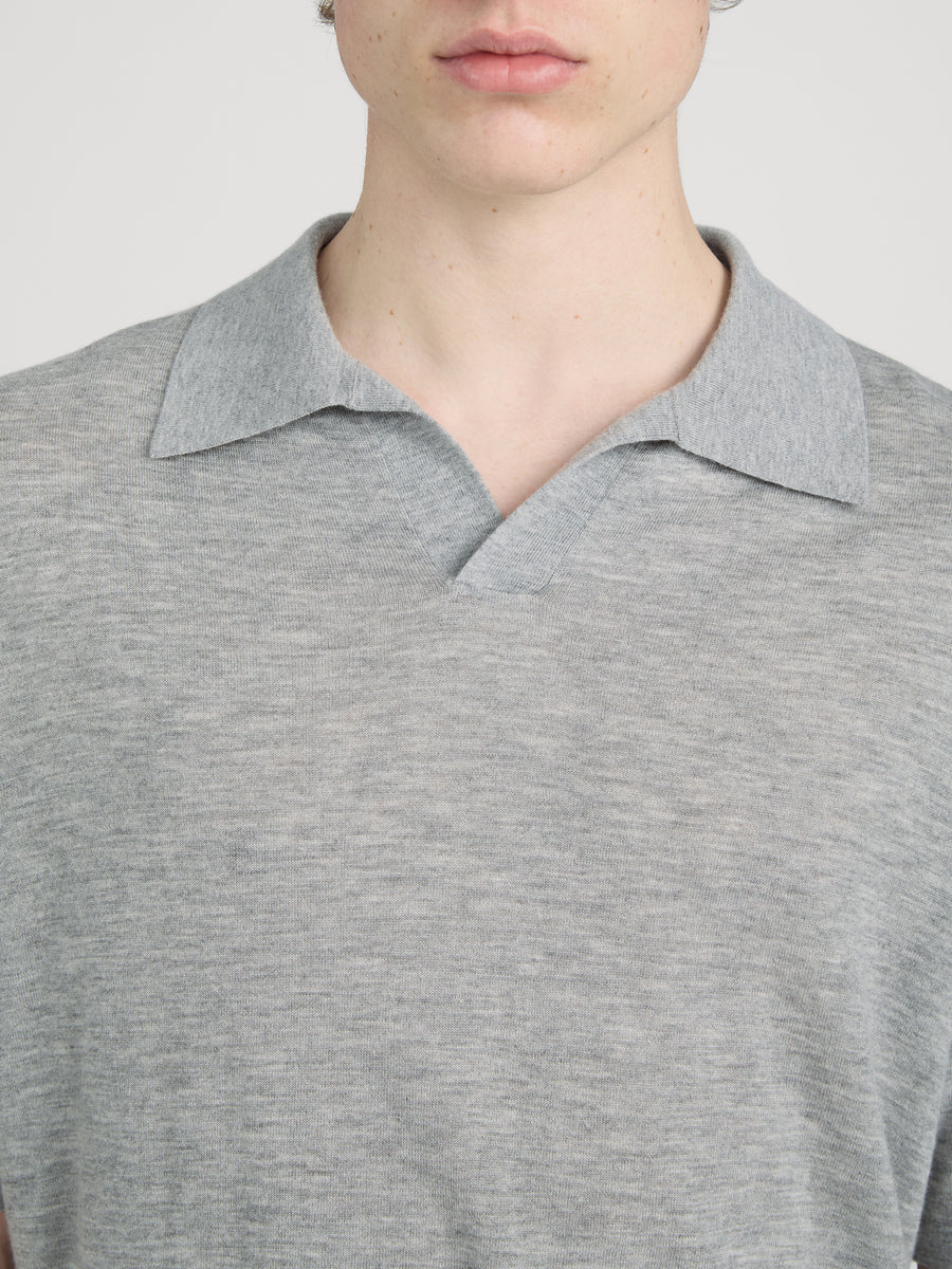 Superfine Polo Sweater -- Light Grey Melange