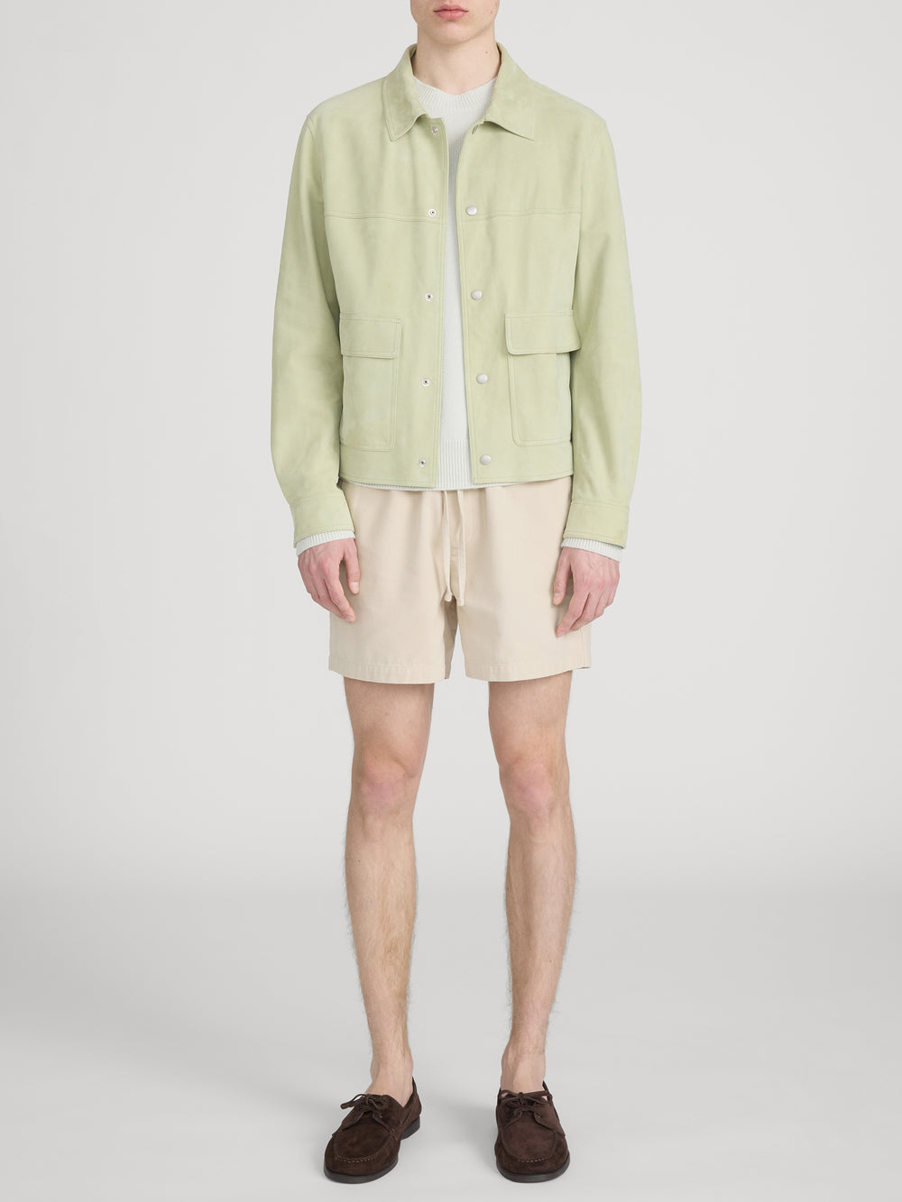 Suede Trucker Jacket -- Soft Pistachio