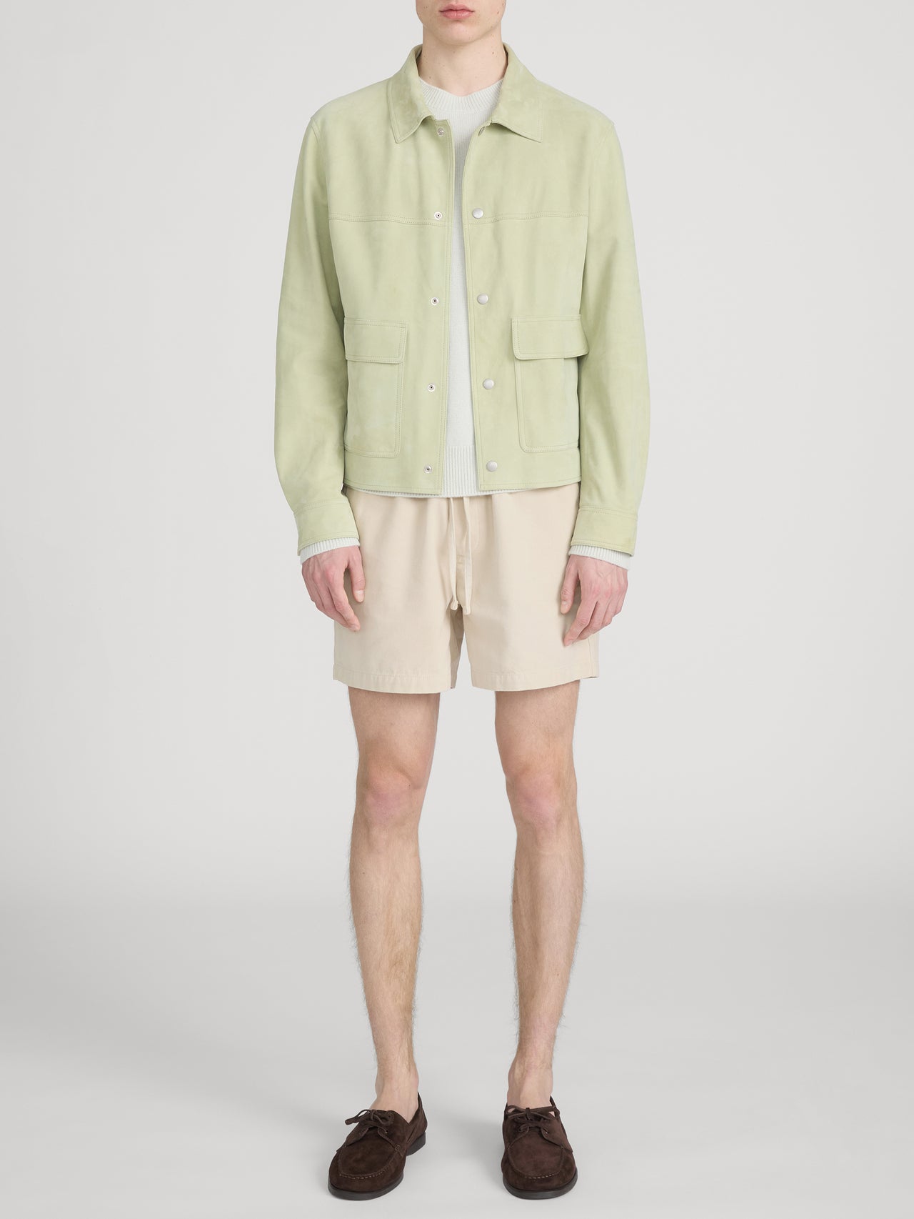 Suede Trucker Jacket -- Soft Pistachio