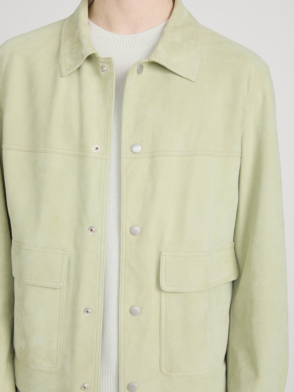 Suede Trucker Jacket -- Soft Pistachio