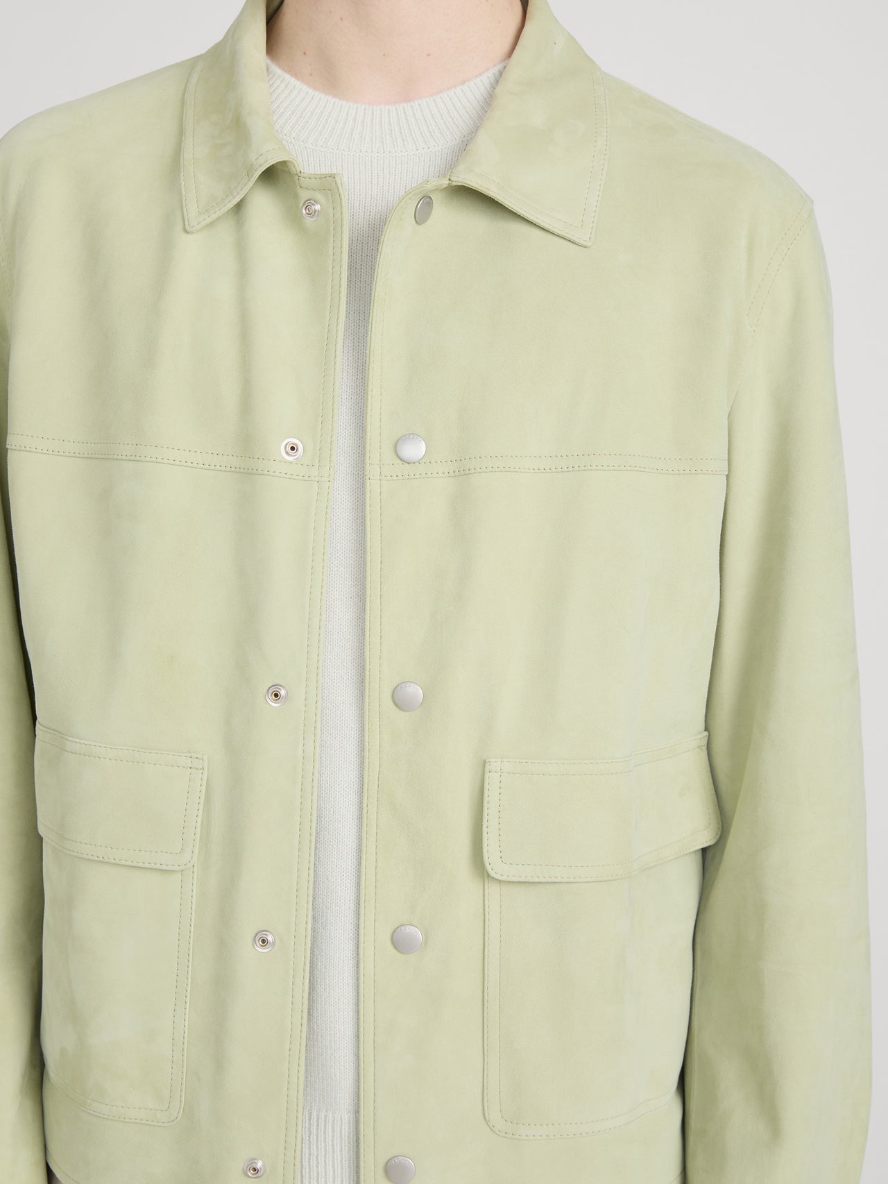 Suede Trucker Jacket -- Soft Pistachio