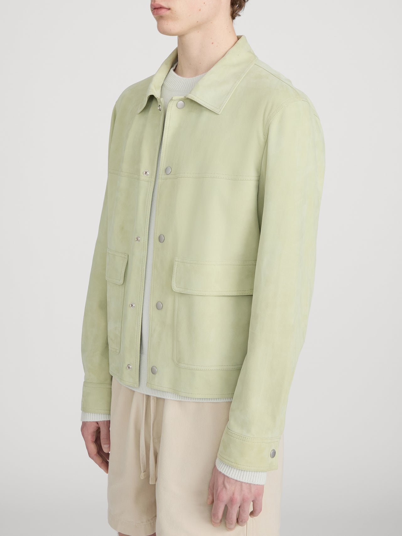 Suede Trucker Jacket -- Soft Pistachio