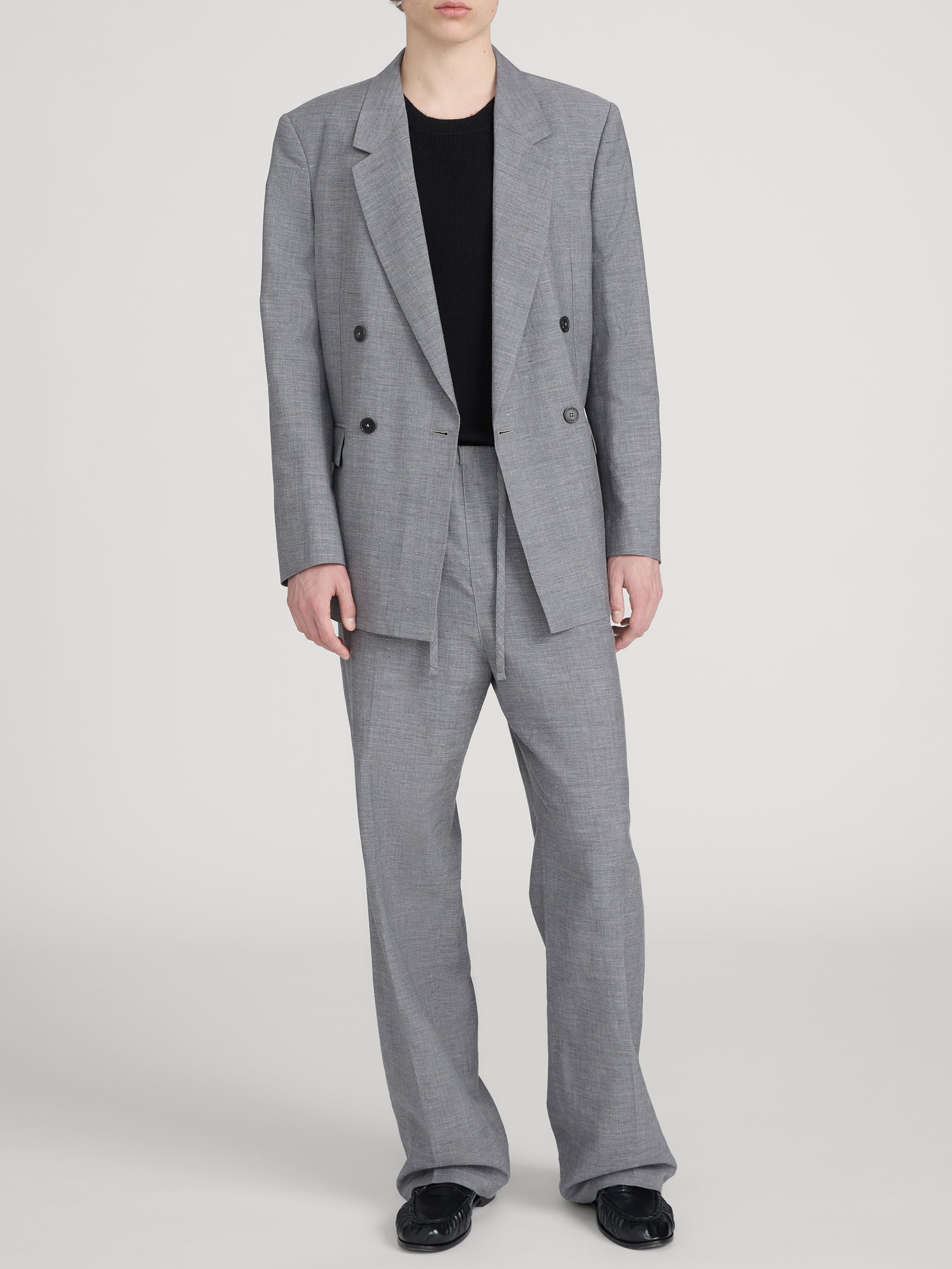 Unlined Double Breasted Blazer -- Grey Melange