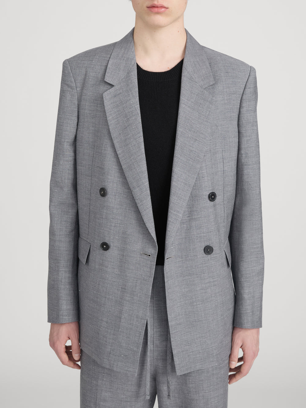 Unlined Double Breasted Blazer -- Grey Melange