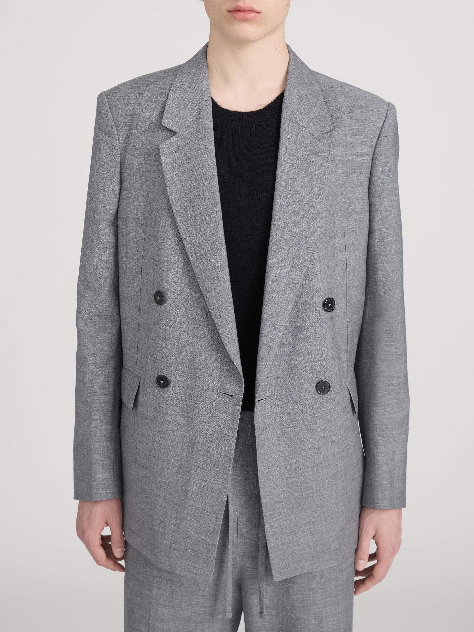 Unlined Double Breasted Blazer -- Grey Melange