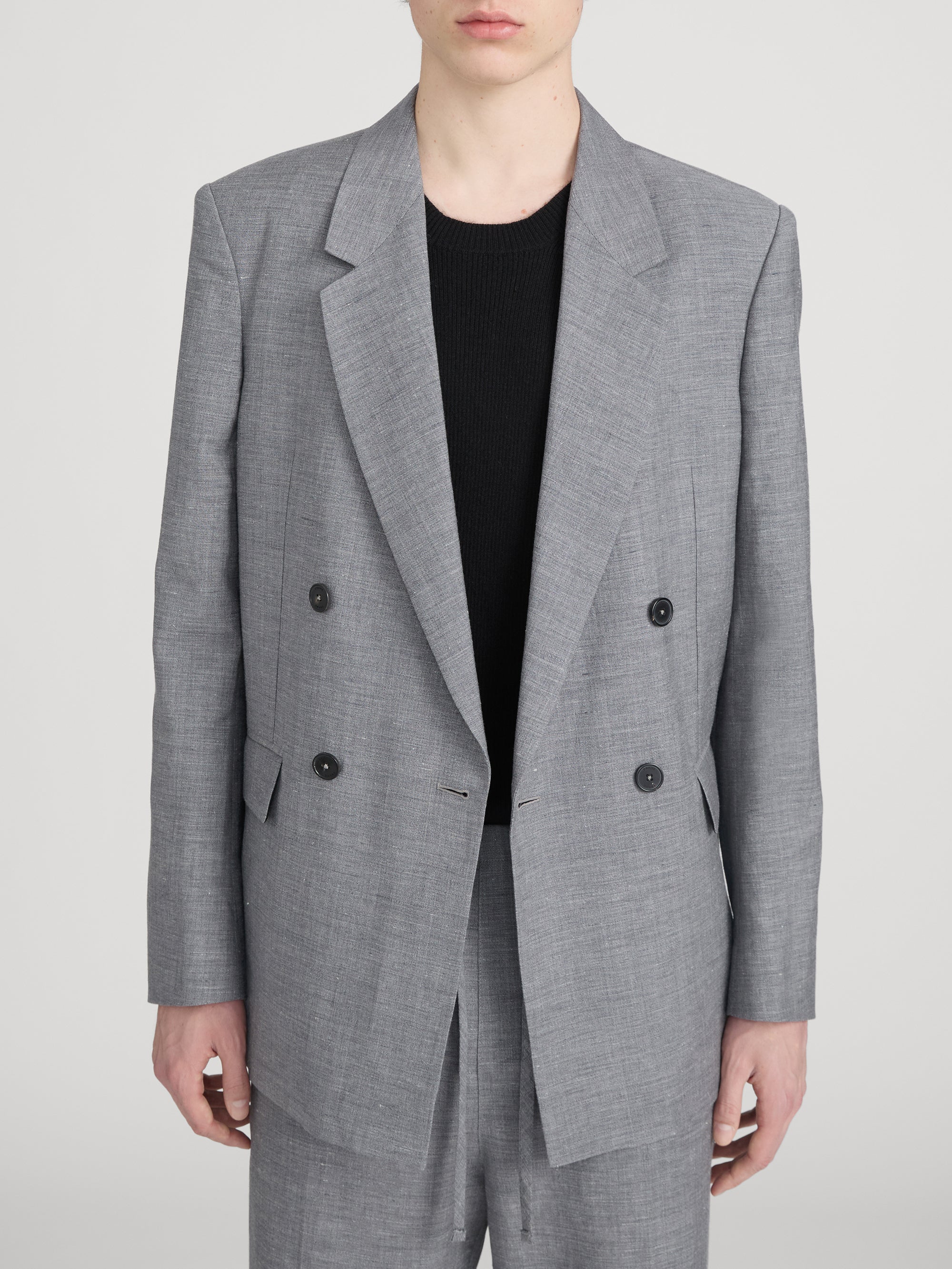 Unlined Double Breasted Blazer -- Grey Melange