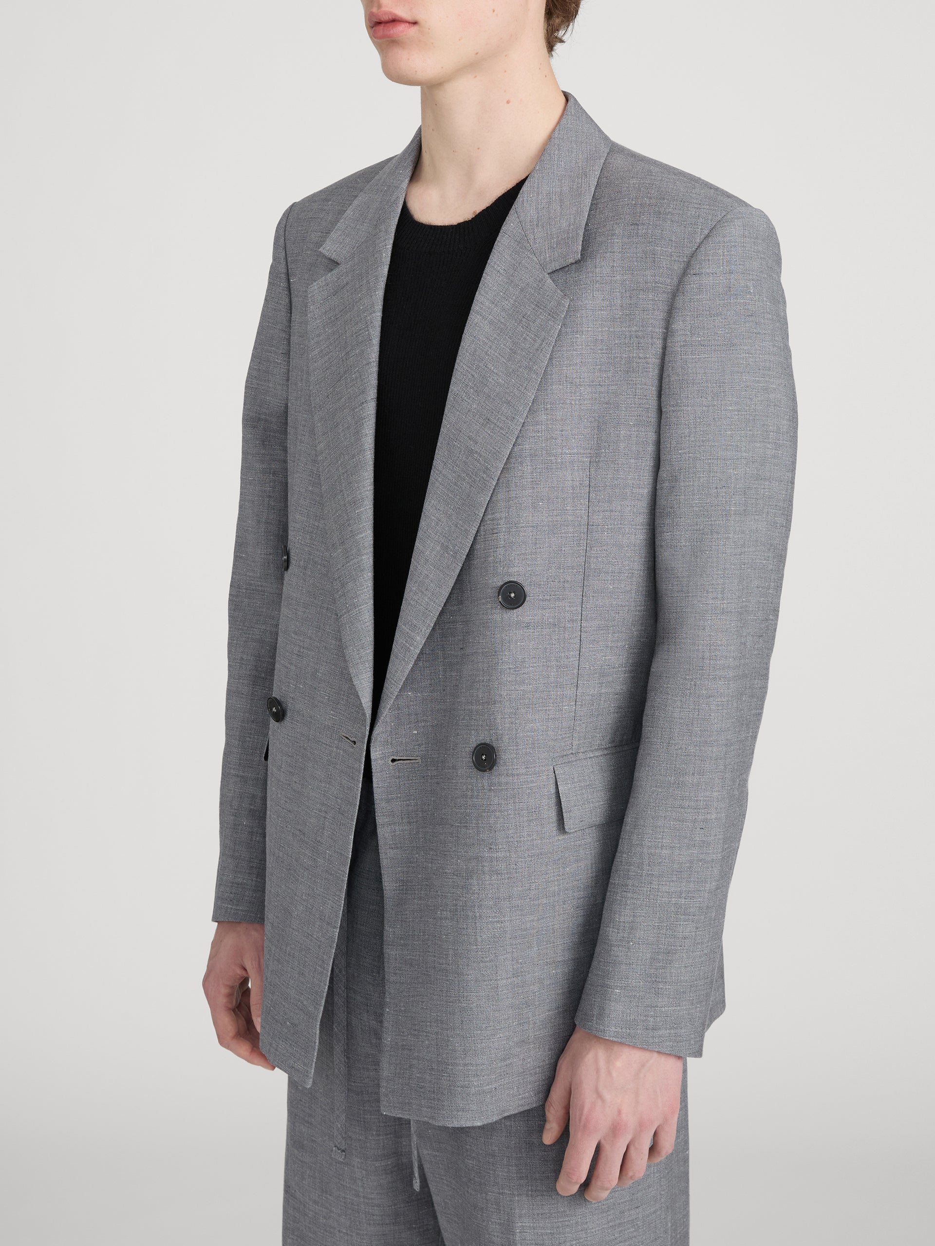 Unlined Double Breasted Blazer -- Grey Melange