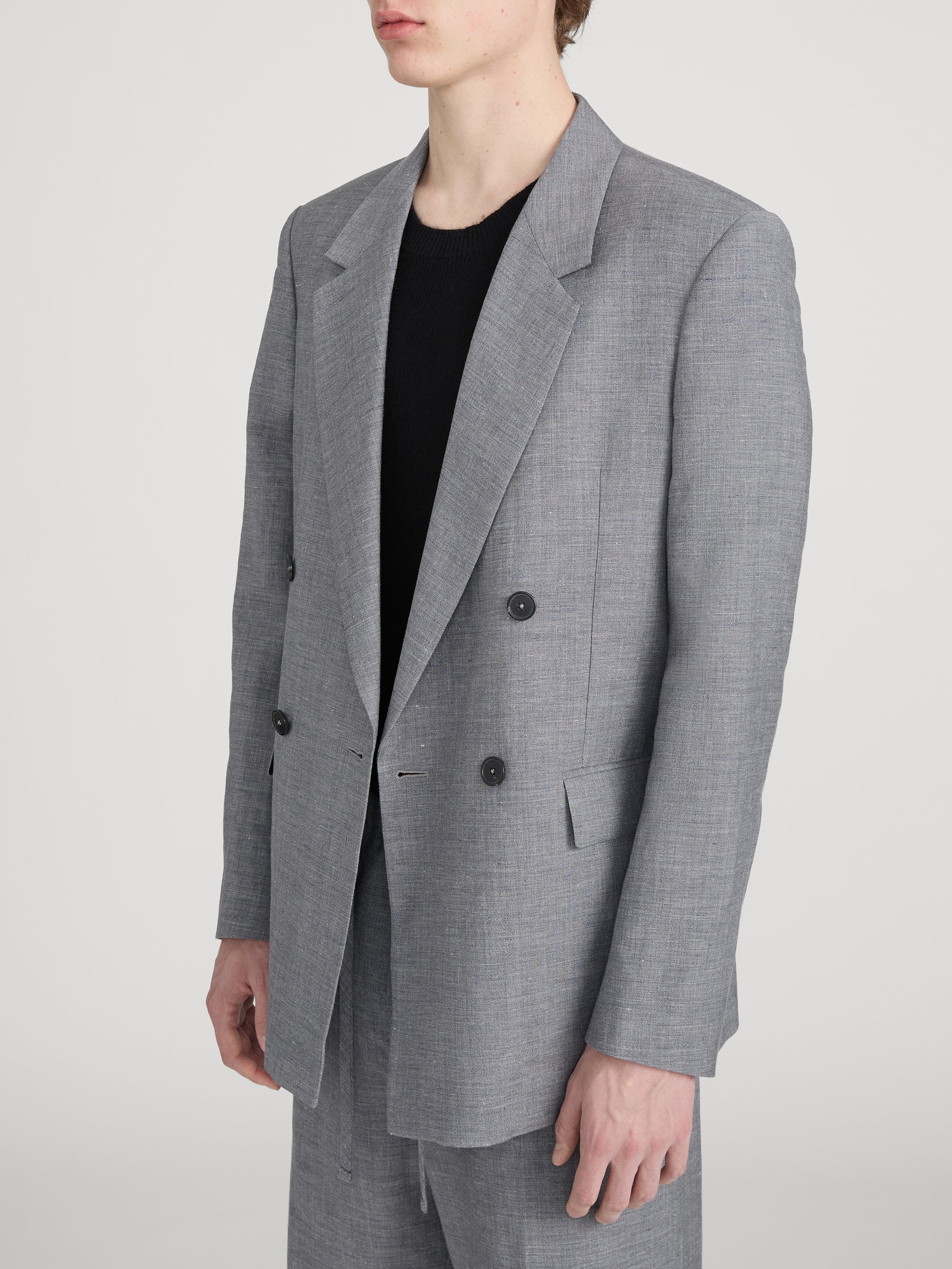 Unlined Double Breasted Blazer -- Grey Melange
