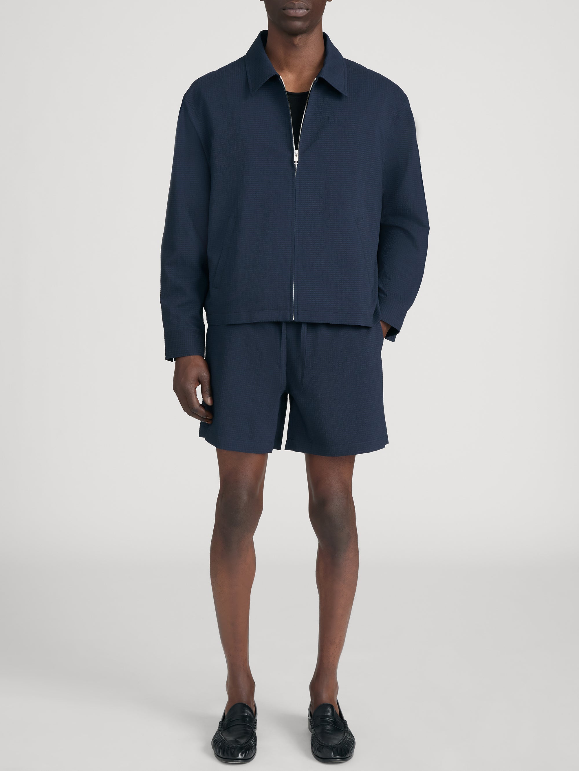 Seersucker Blouson -- Navy