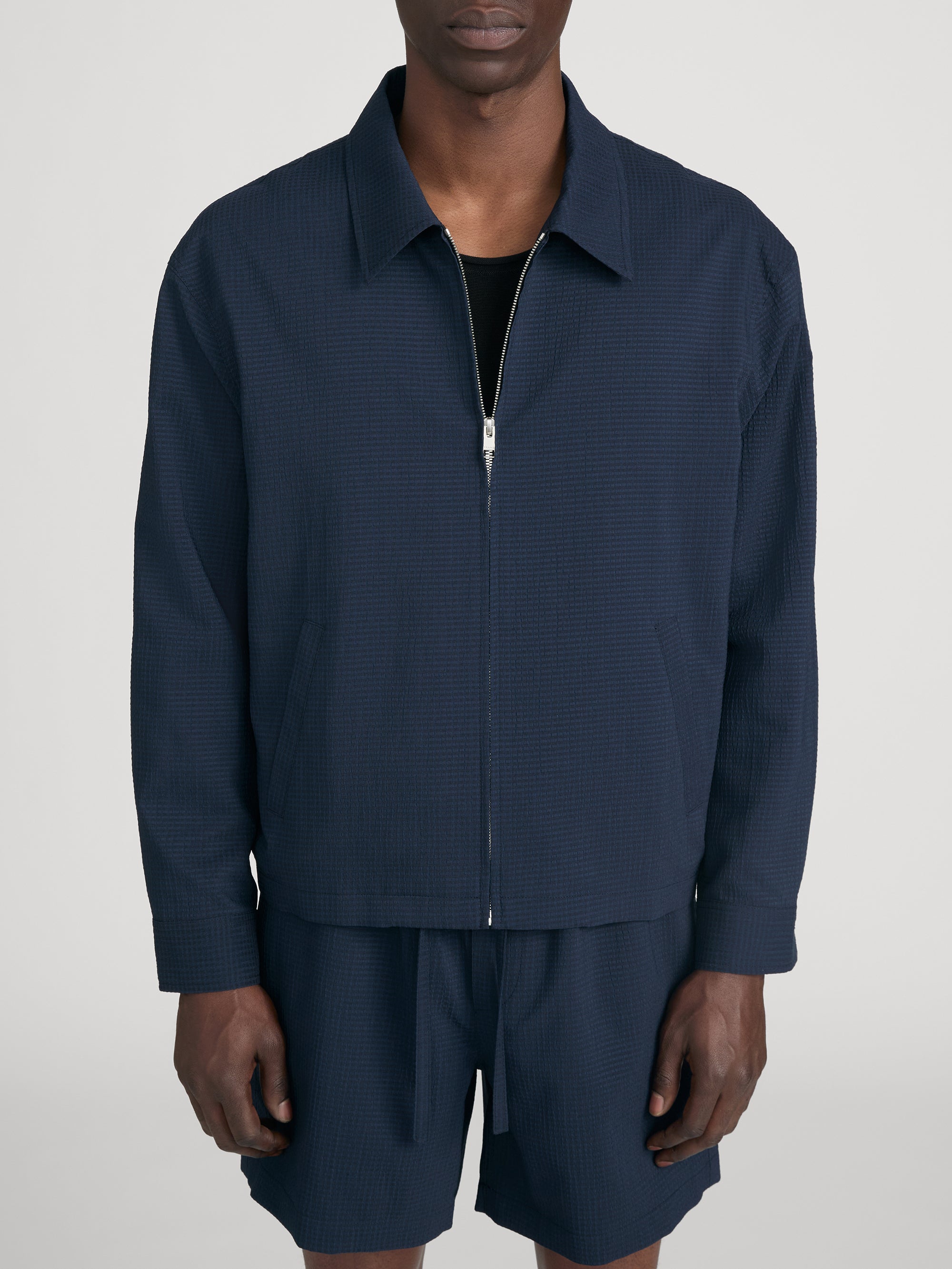 Seersucker Blouson -- Navy
