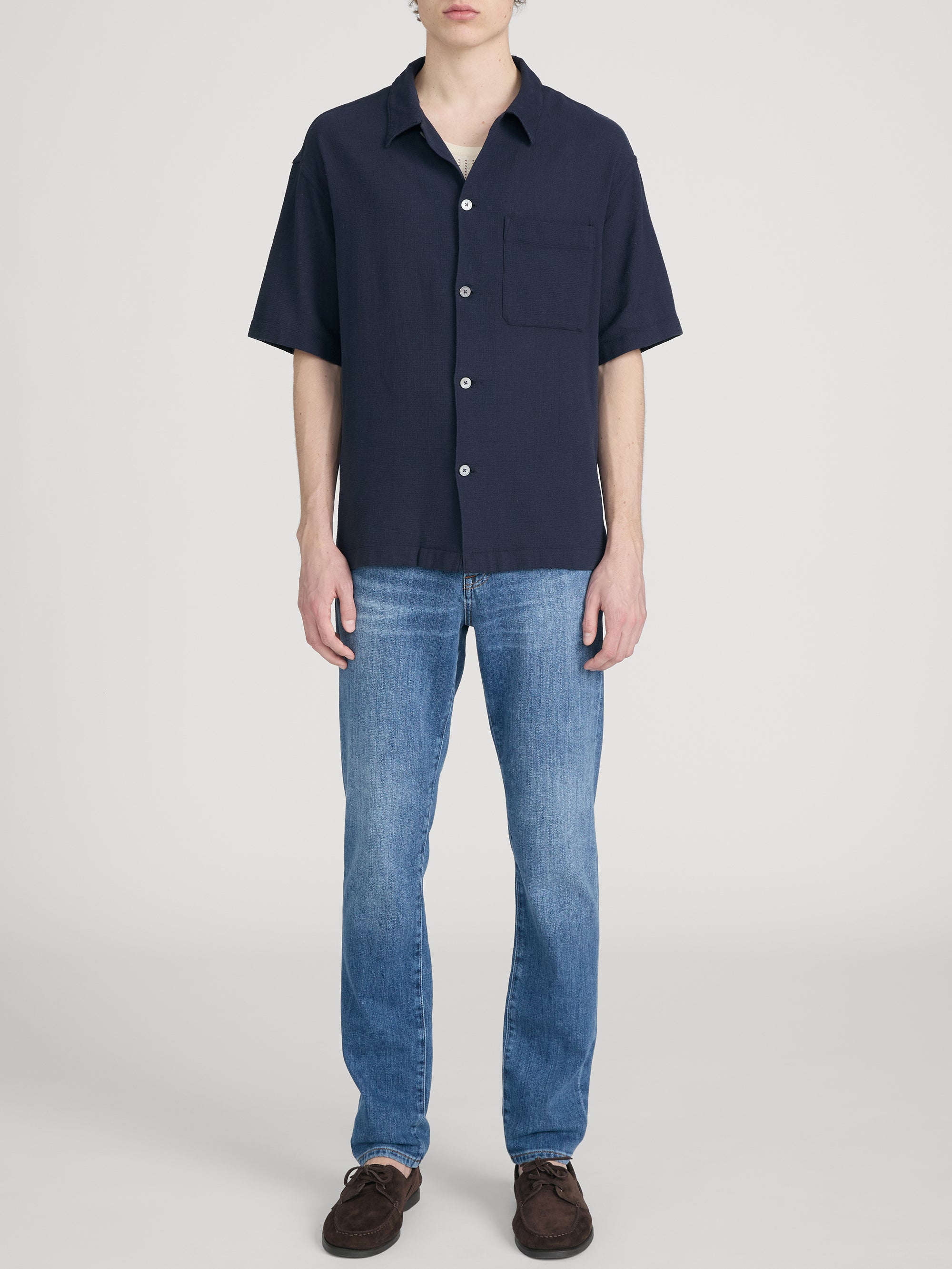 Textured S/S Shirt -- Navy