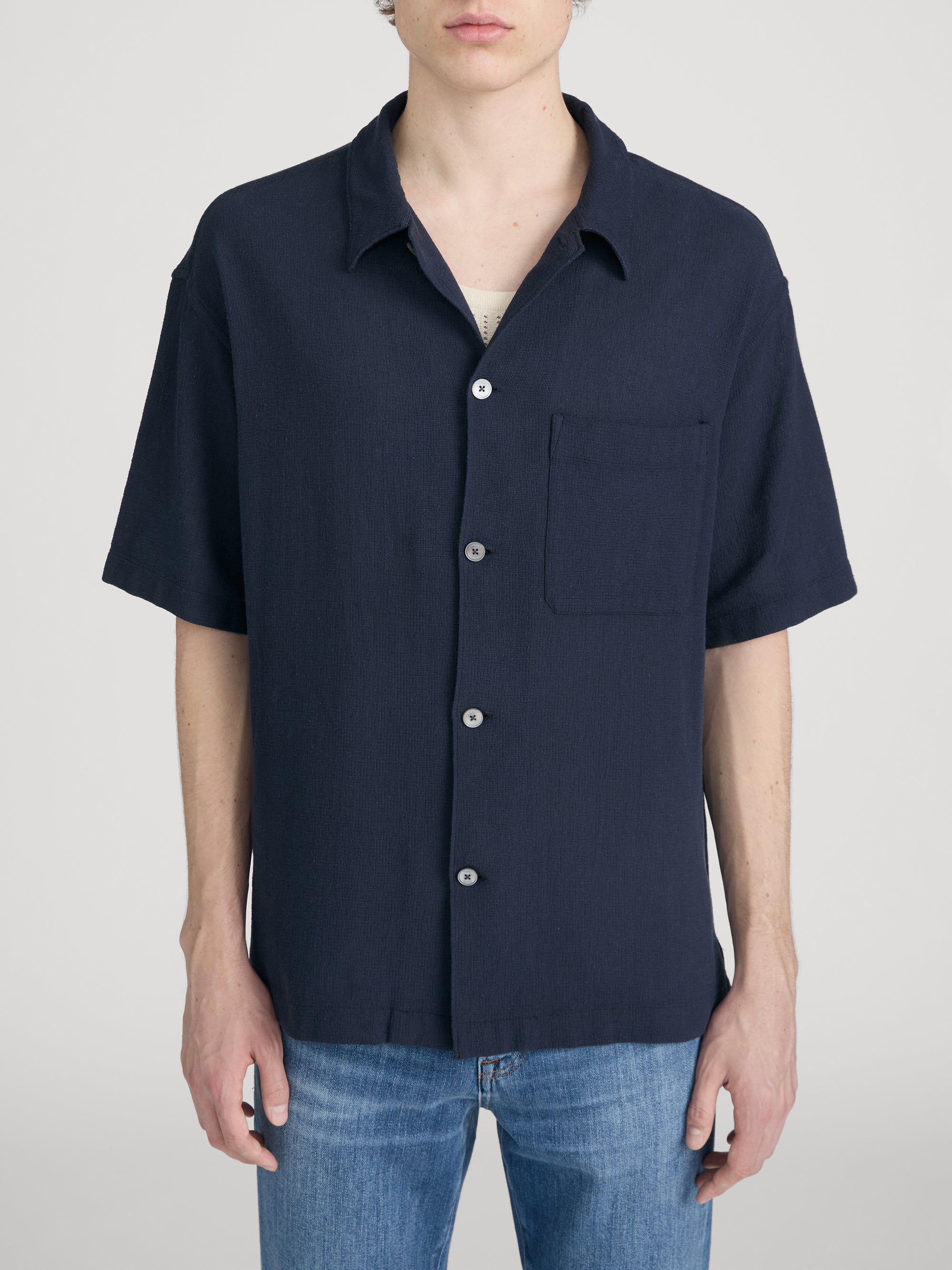 Textured S/S Shirt -- Navy