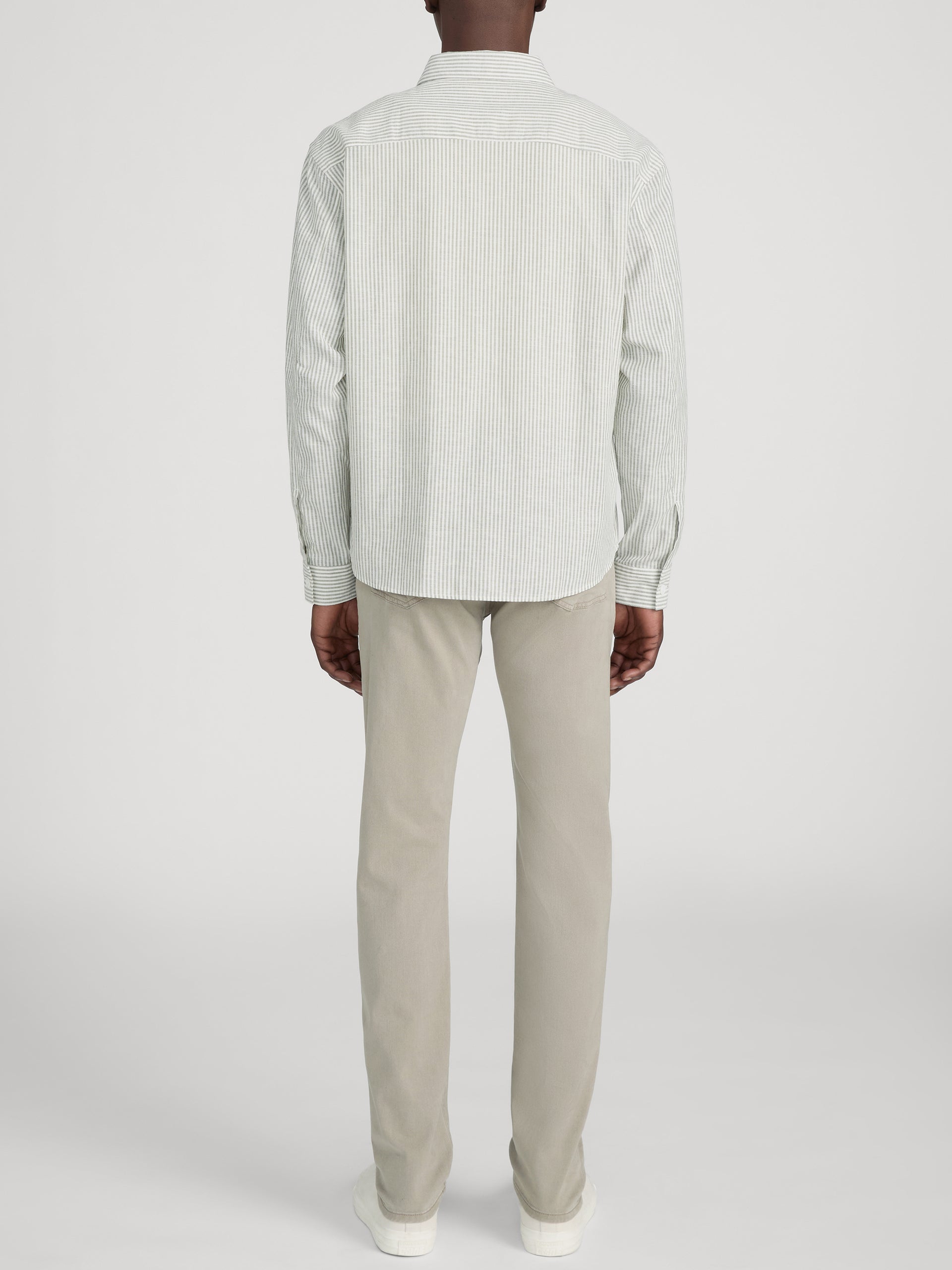 Linen Blend Stripe Shirt -- Khaki Ecru Stripe