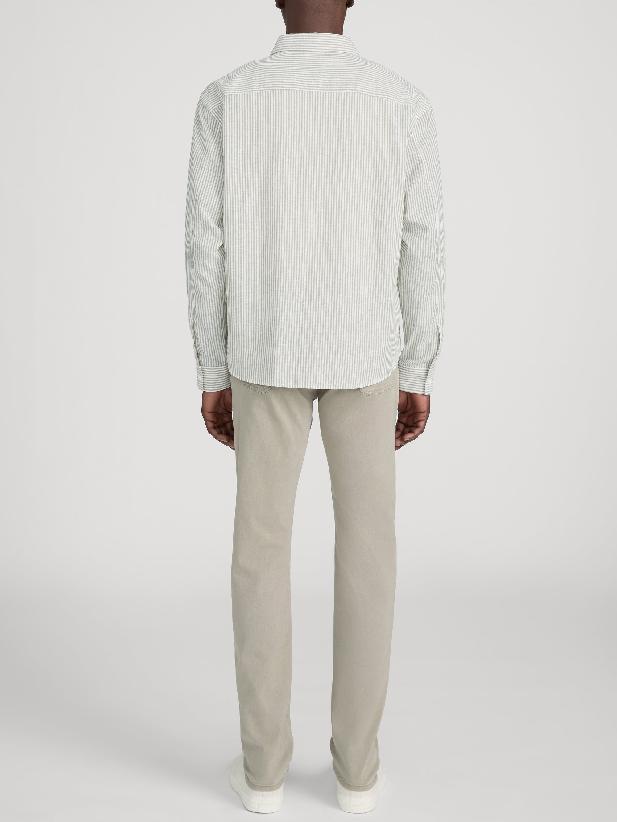Linen Blend Stripe Shirt -- Khaki Ecru Stripe