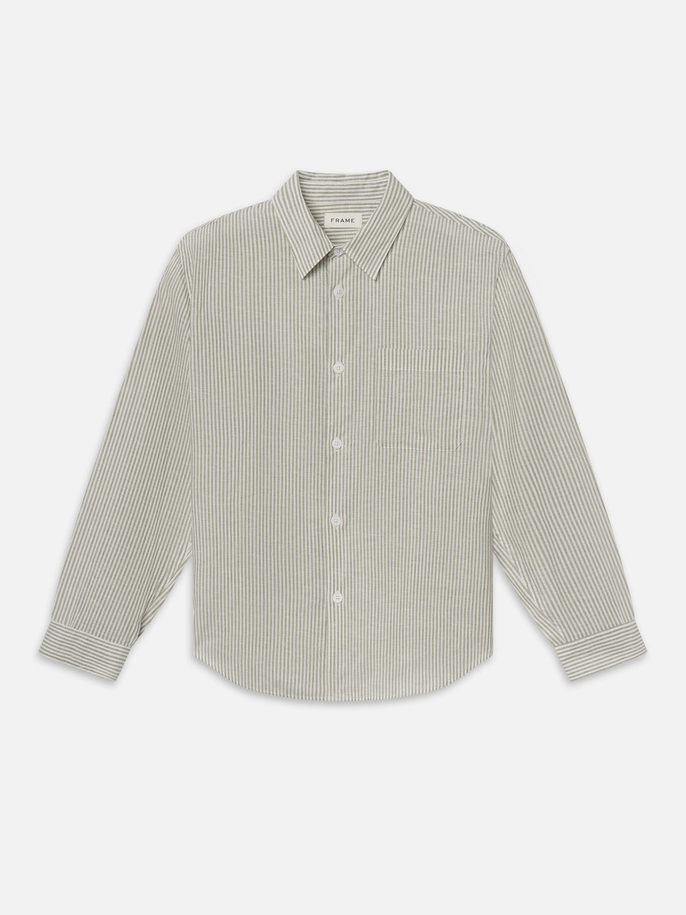 Linen Blend Stripe Shirt -- Khaki Ecru Stripe