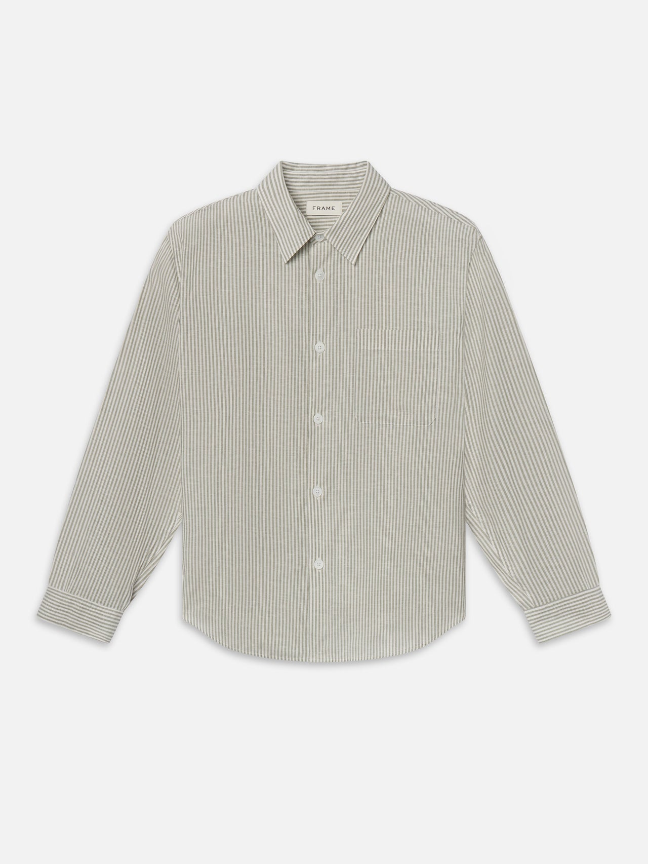 Linen Blend Stripe Shirt -- Khaki Ecru Stripe