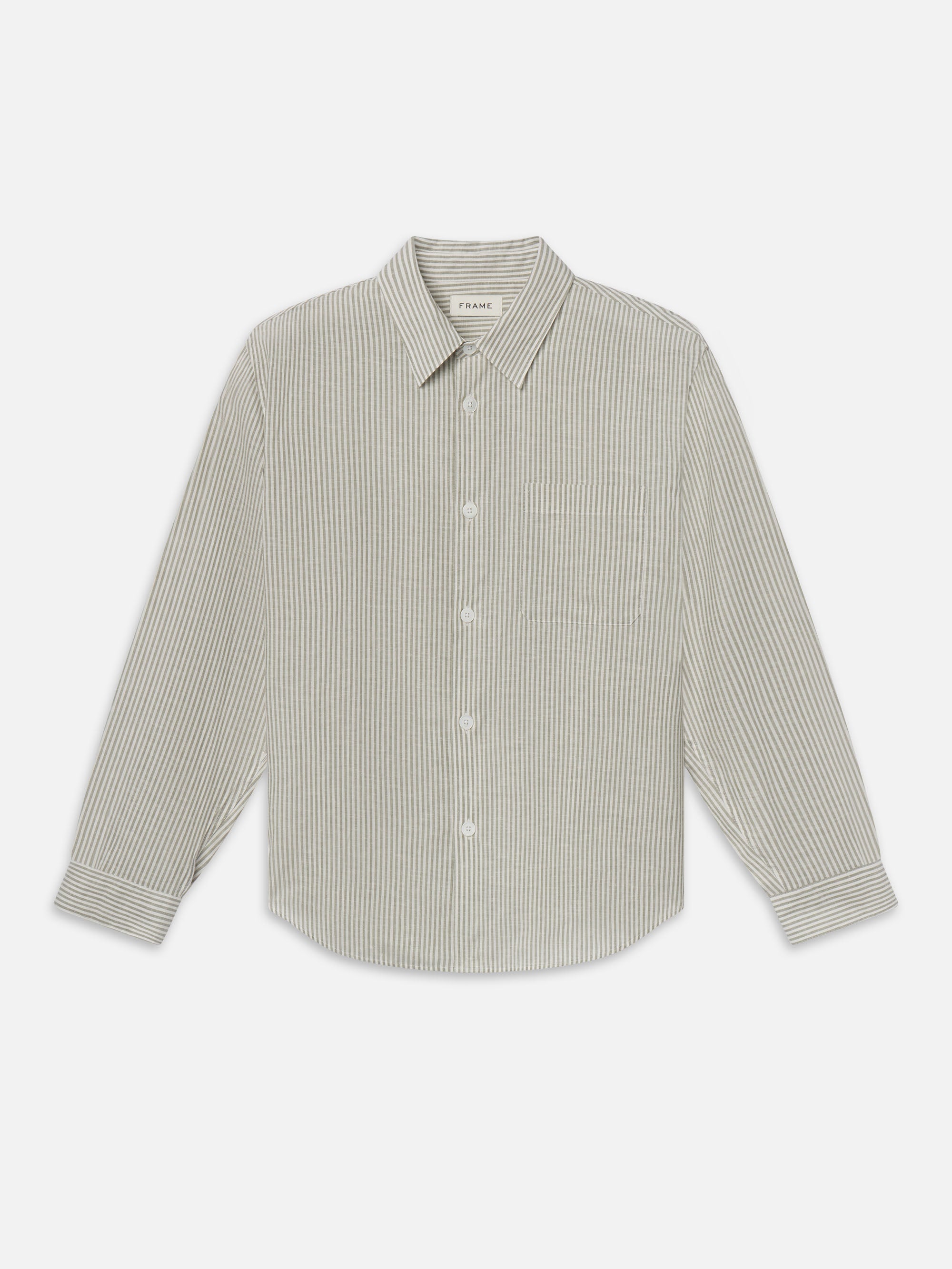 Linen Blend Stripe Shirt -- Khaki Ecru Stripe