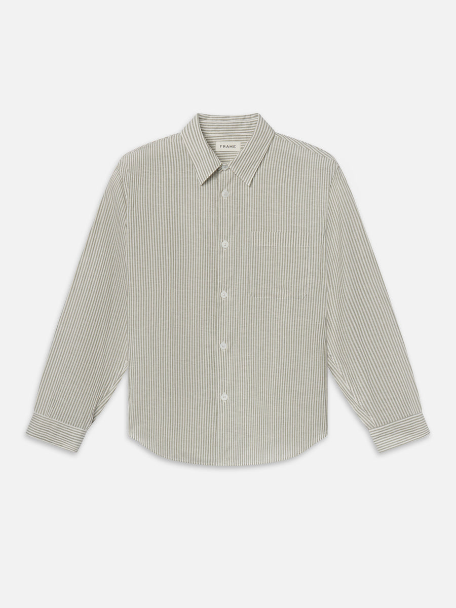 Linen Blend Stripe Shirt -- Khaki Ecru Stripe