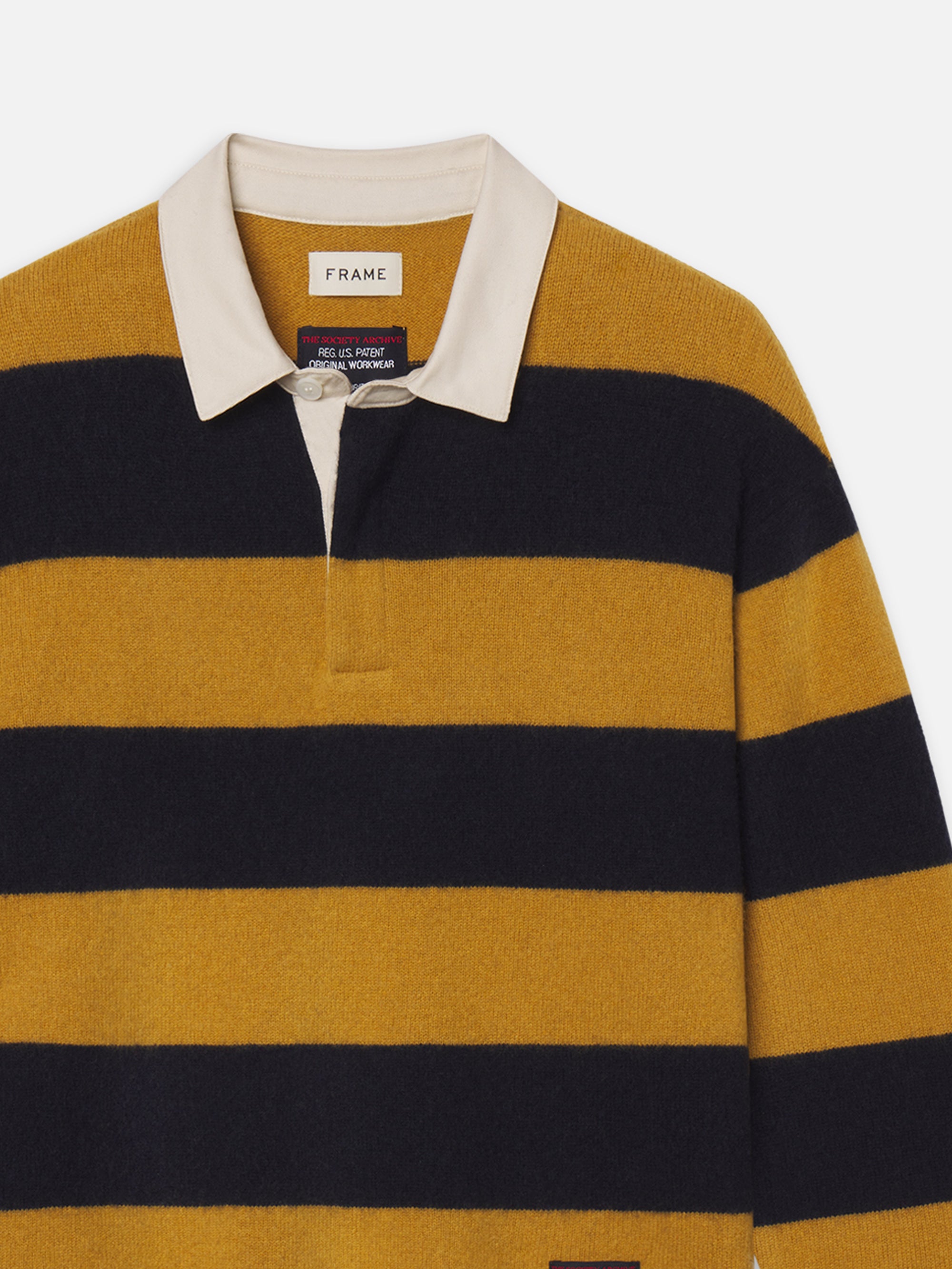 The Society Archive Rugby Polo Sweater -- Navy/Dark Yellow Stripe