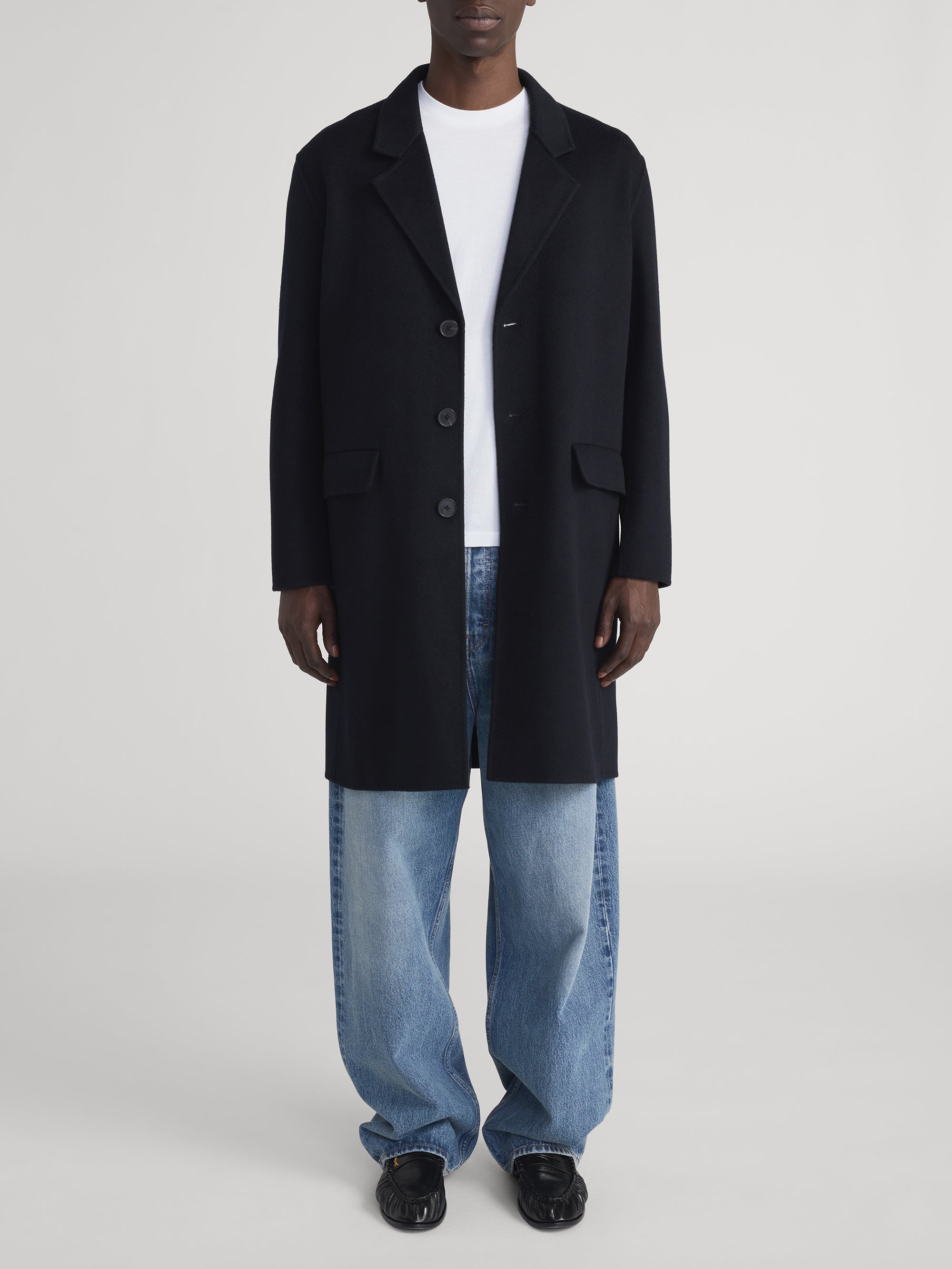 DOUBLE FACE WOOL OVERCOAT DARK NAVY