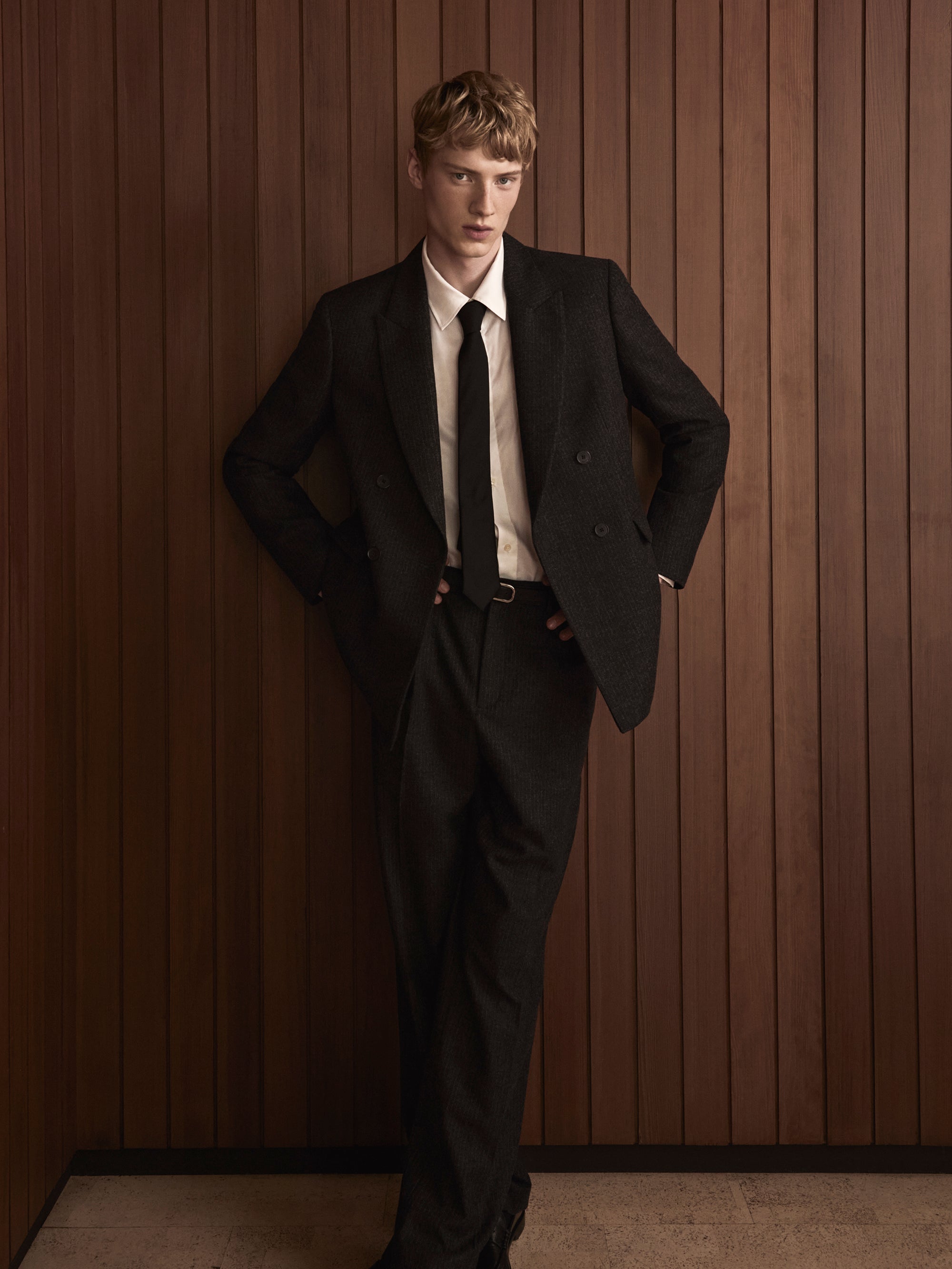 PINSTRIPE WIDE LEG TROUSERS DARK GREY